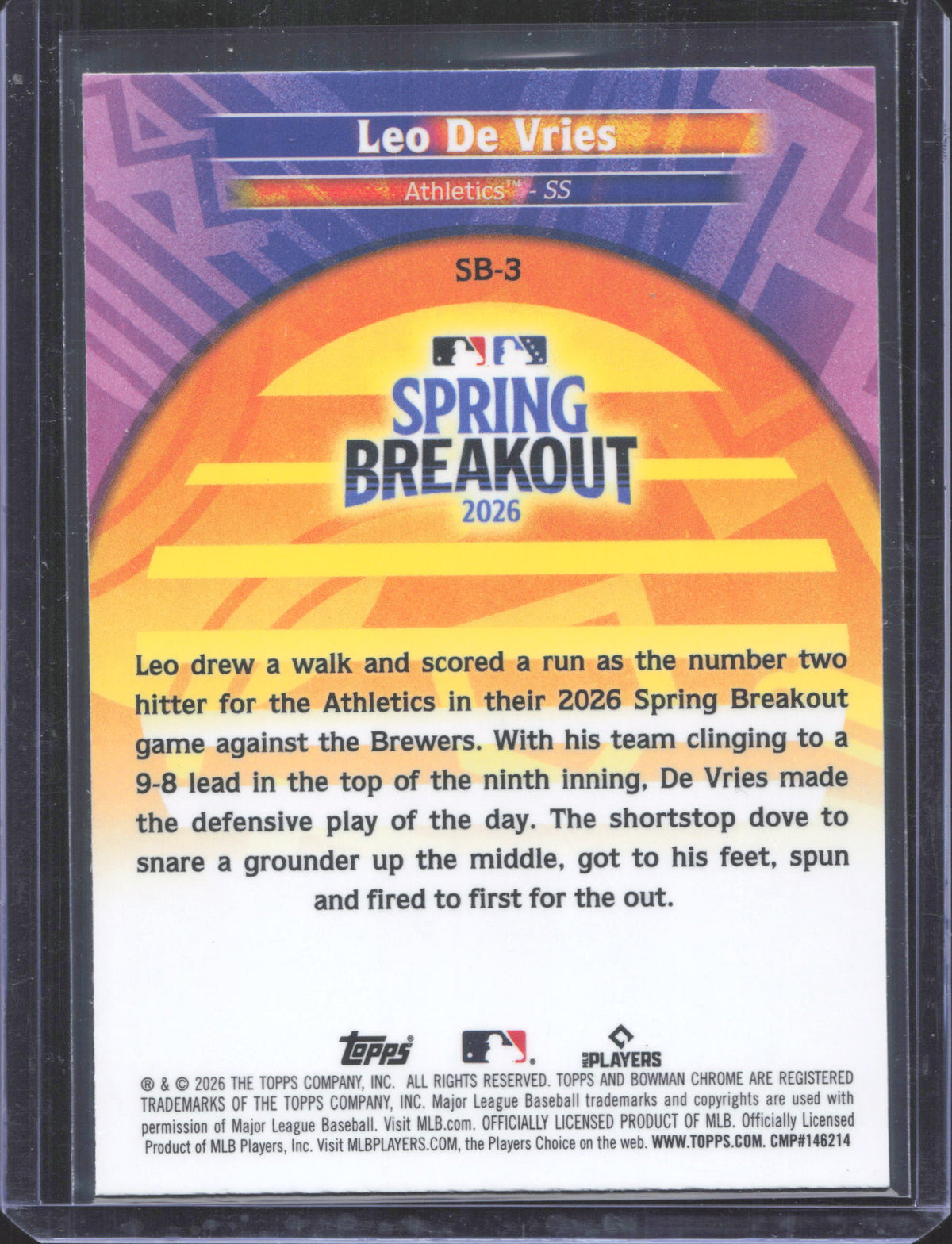 2026 Bowman Chrome Leo De Vries #SB-3 Spring Breakout 2026 Mojo Refractor