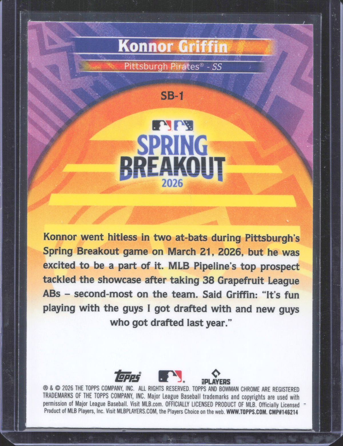2026 Bowman Chrome Konnor Griffin #SB-1 Spring Breakout 2026 Mojo Refractor