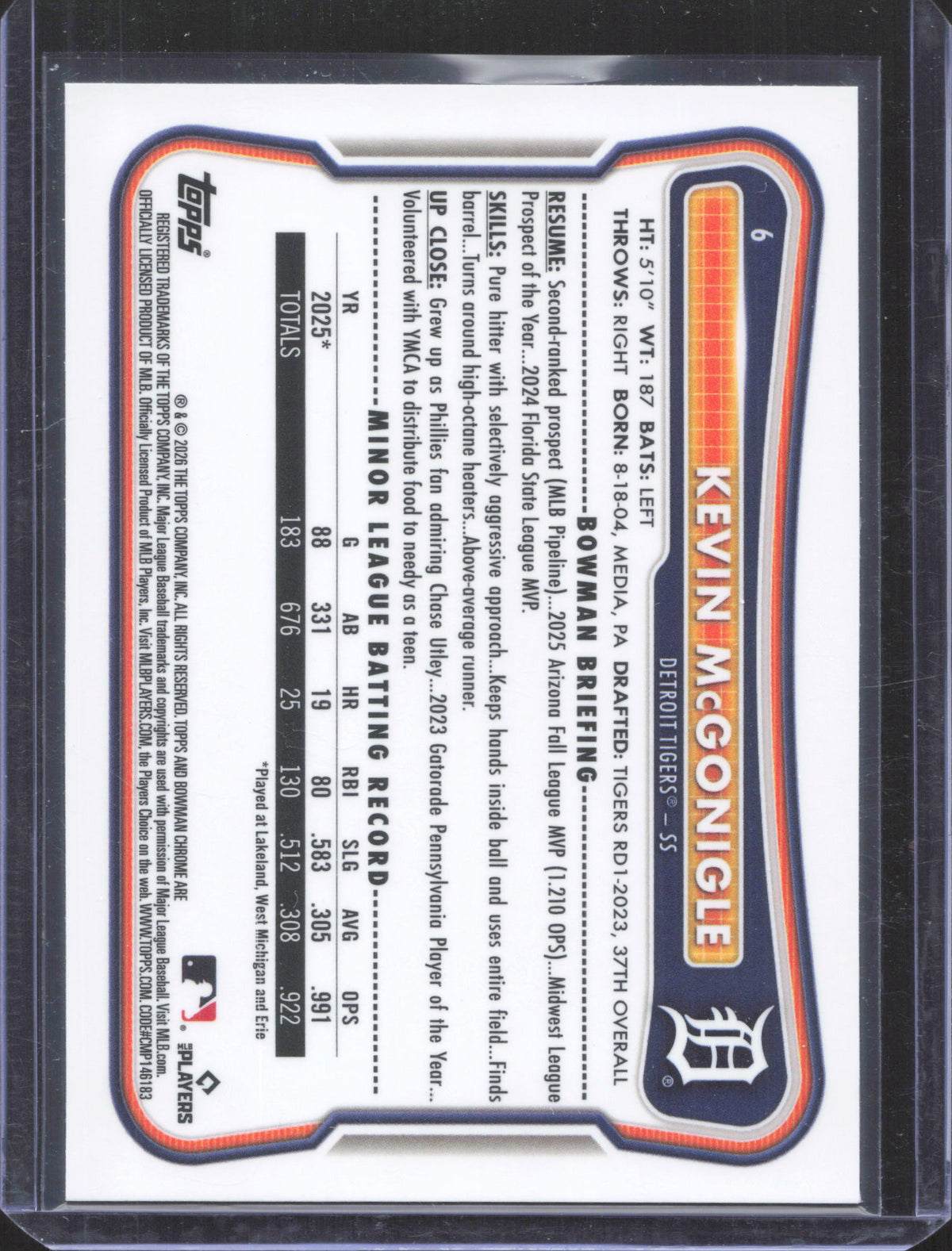2026 Bowman Chrome Kevin McGonigle #6 Mojo