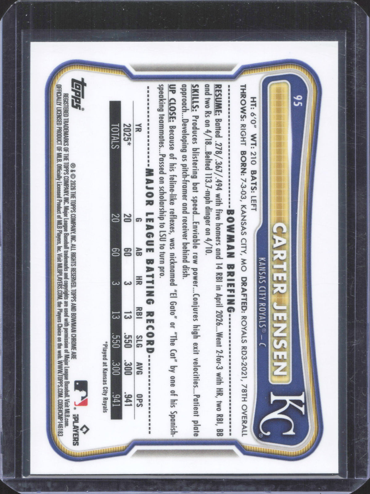 2026 Bowman Chrome Carter Jensen #95 Mojo Refractor