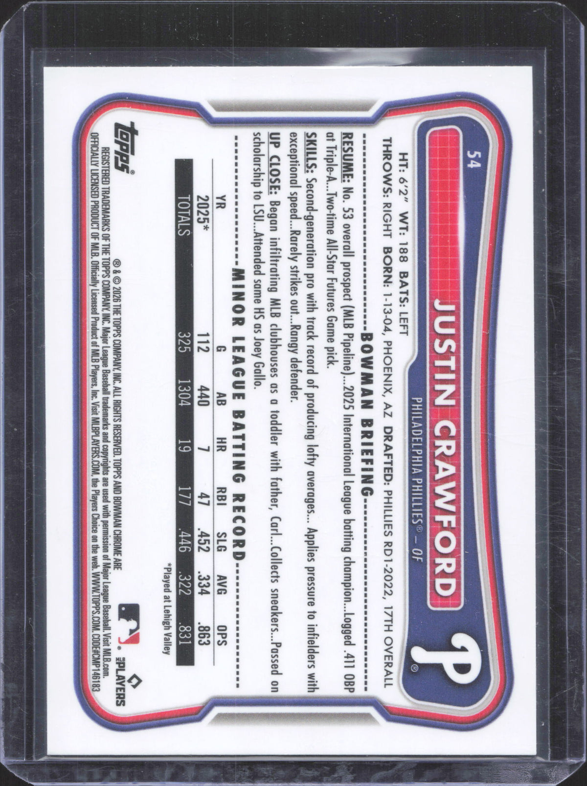 2026 Bowman Chrome Justin Crawford #54 Mojo Refractor