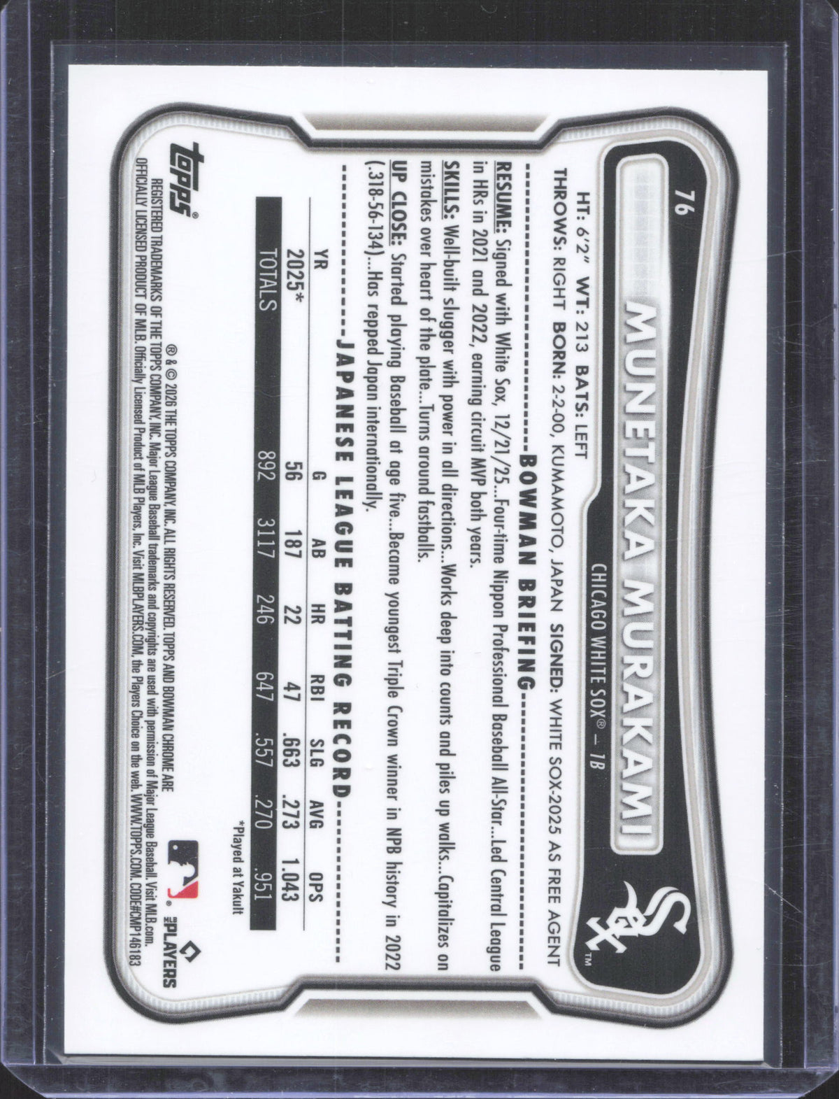 Bowman 2026 Bowman Chrome Munetaka Murakami #76 Mojo Refractor