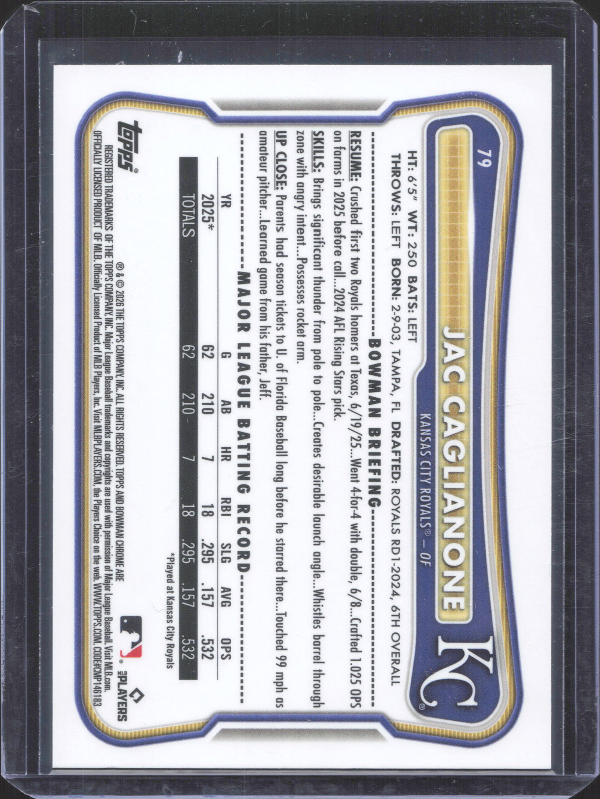 2026 Bowman Chrome Jac Caglianone #79 Mojo Refractor