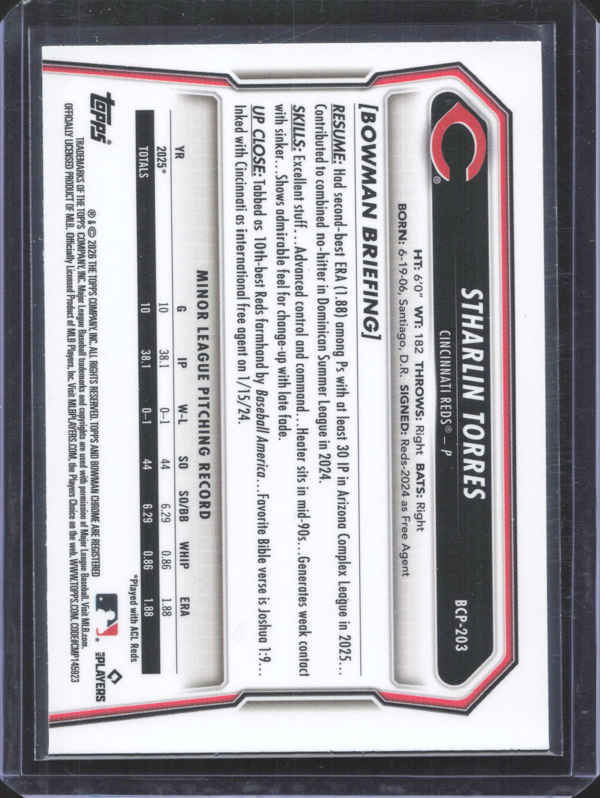 2026 Bowman Chrome Stharlin Torres #BCP-203 Prospects Laser