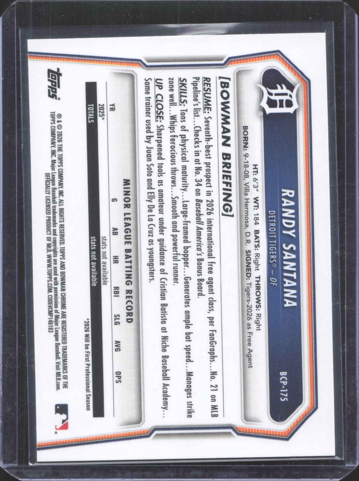 #BCP-175 2026 Bowman Chrome Randy Santana Mojo Refractor