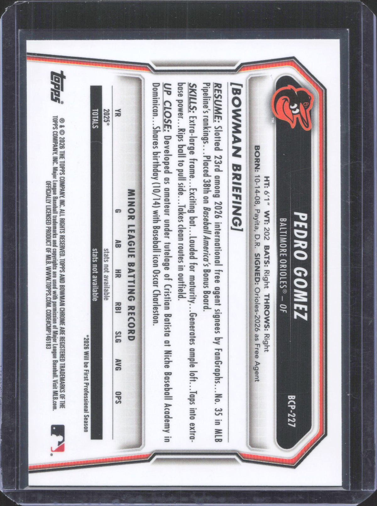 #BCP-227 Topps Bowman Chrome Pedro Gomez Mojo Refractor