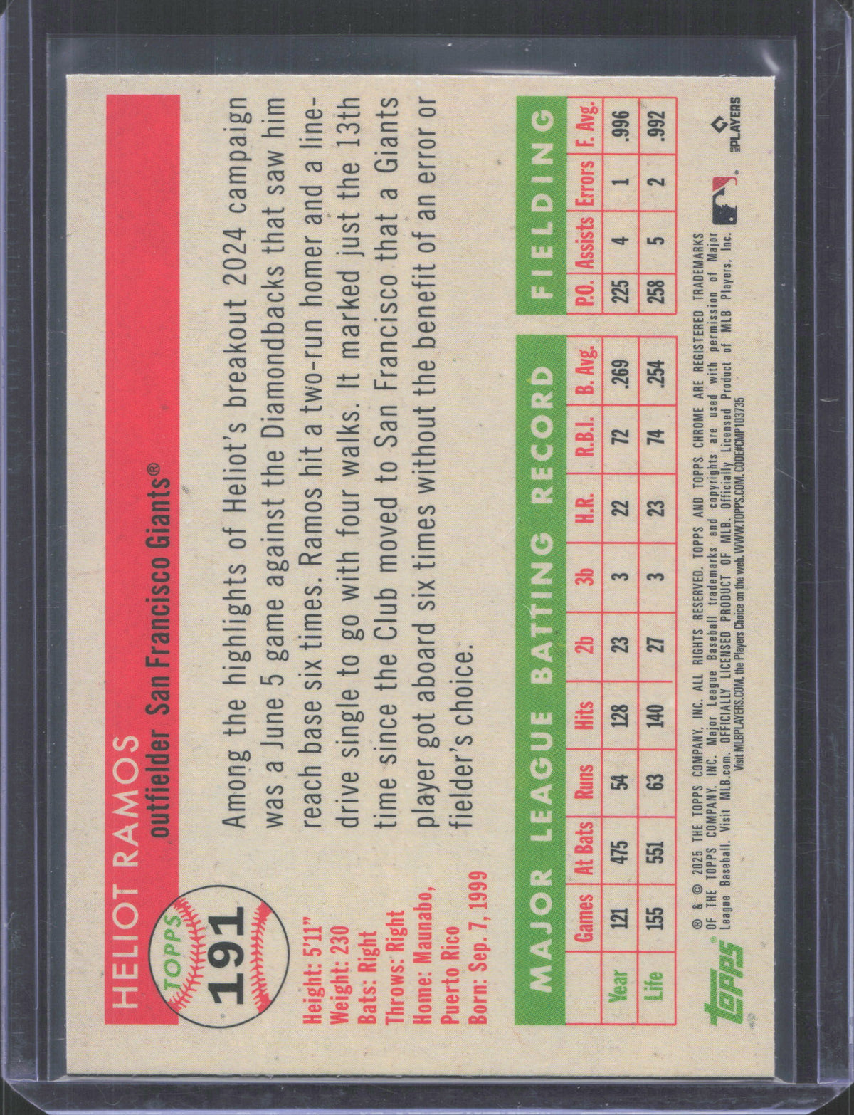 2025 Topps Chrome Platinum Anniversary Heliot Ramos #191
