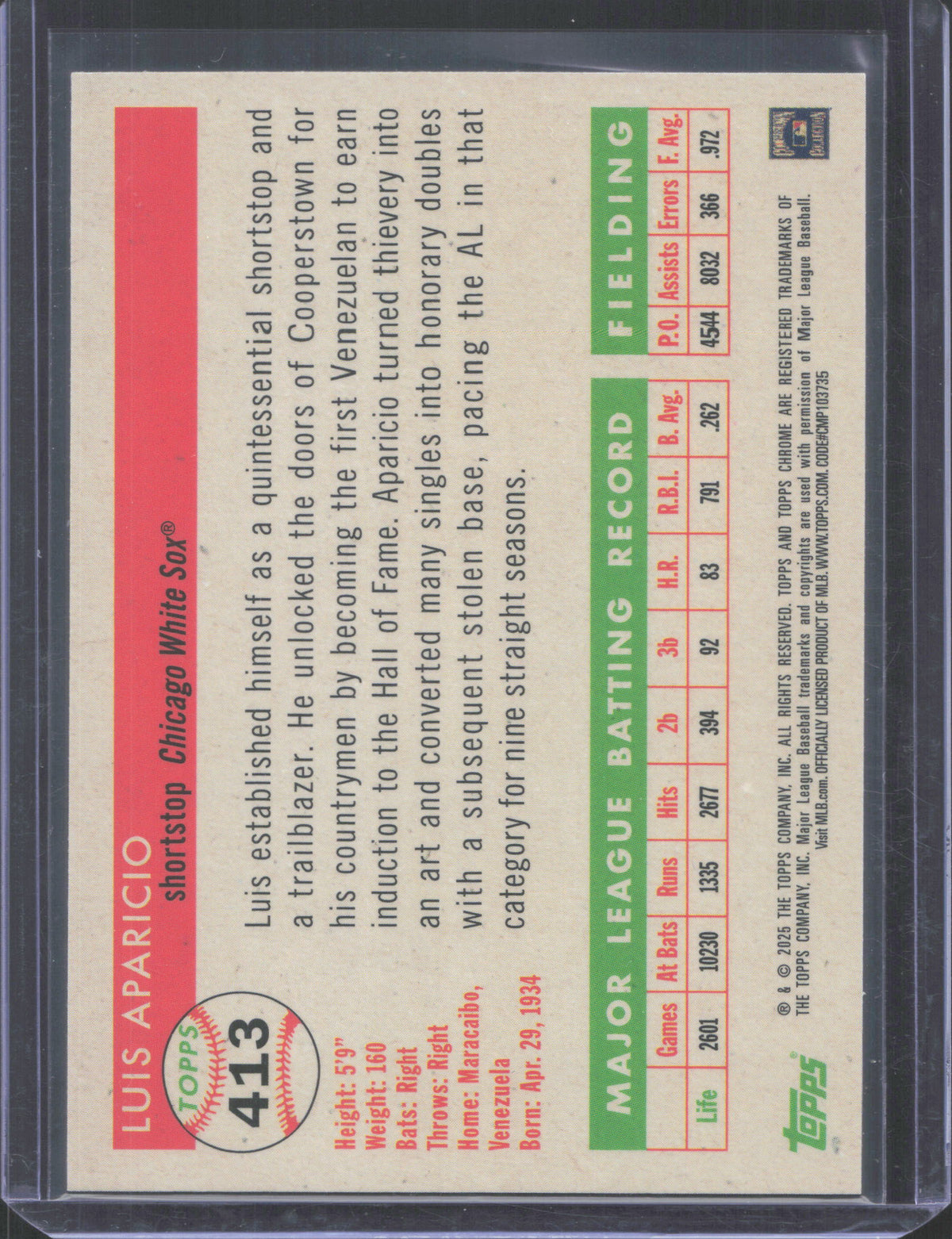 2025 Topps Chrome Platinum Anniversary Luis Aparicio #413