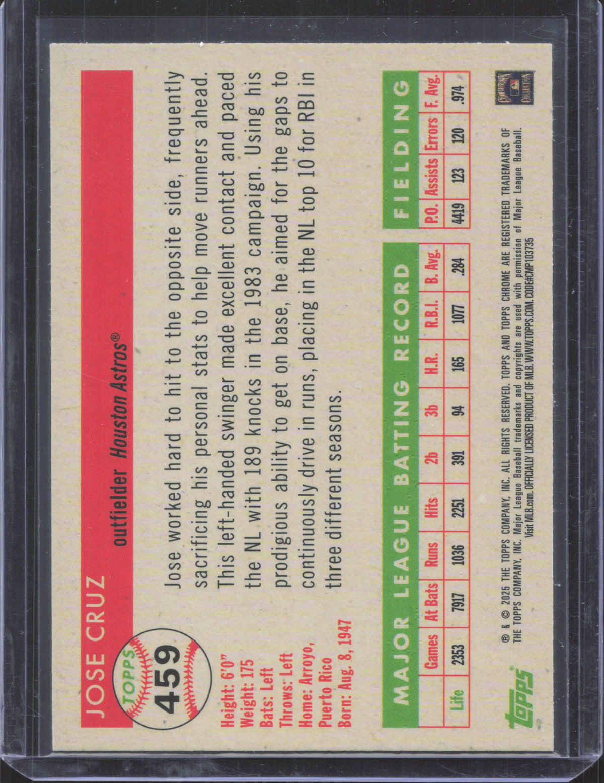 2025 Topps Chrome Platinum Anniversary Jose Cruz #459