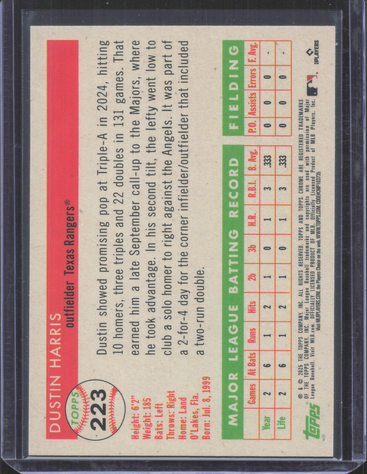 2025 Topps Chrome Platinum Anniversary Dustin Harris #223