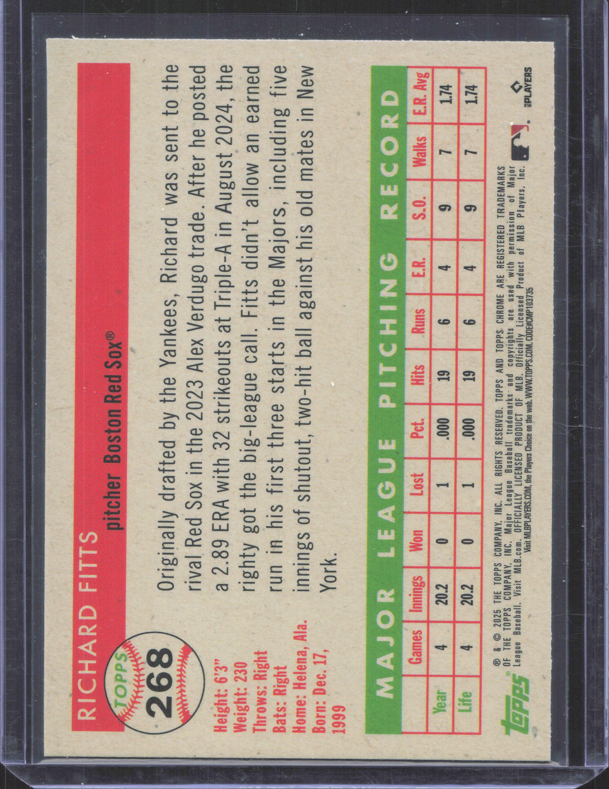 2025 Topps Chrome Platinum Anniversary Richard Fitts #268