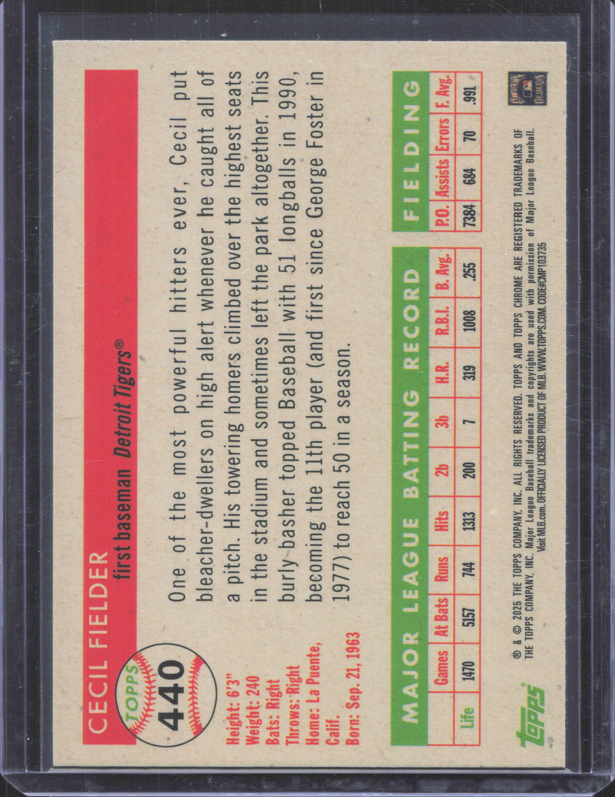 2025 Topps Chrome Platinum Anniversary Cecil Fielder #440