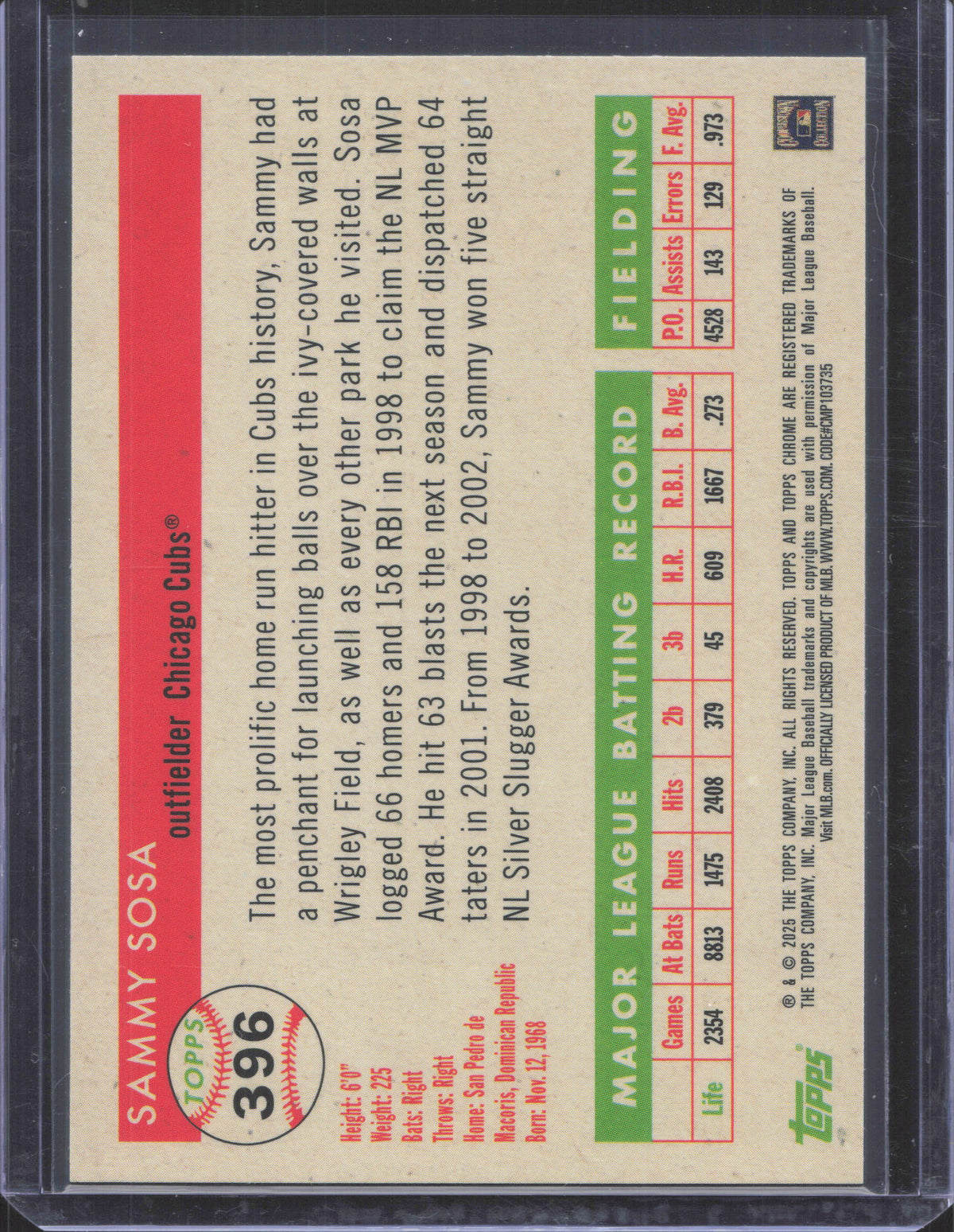 2025 Topps Chrome Platinum Anniversary Sammy Sosa #396