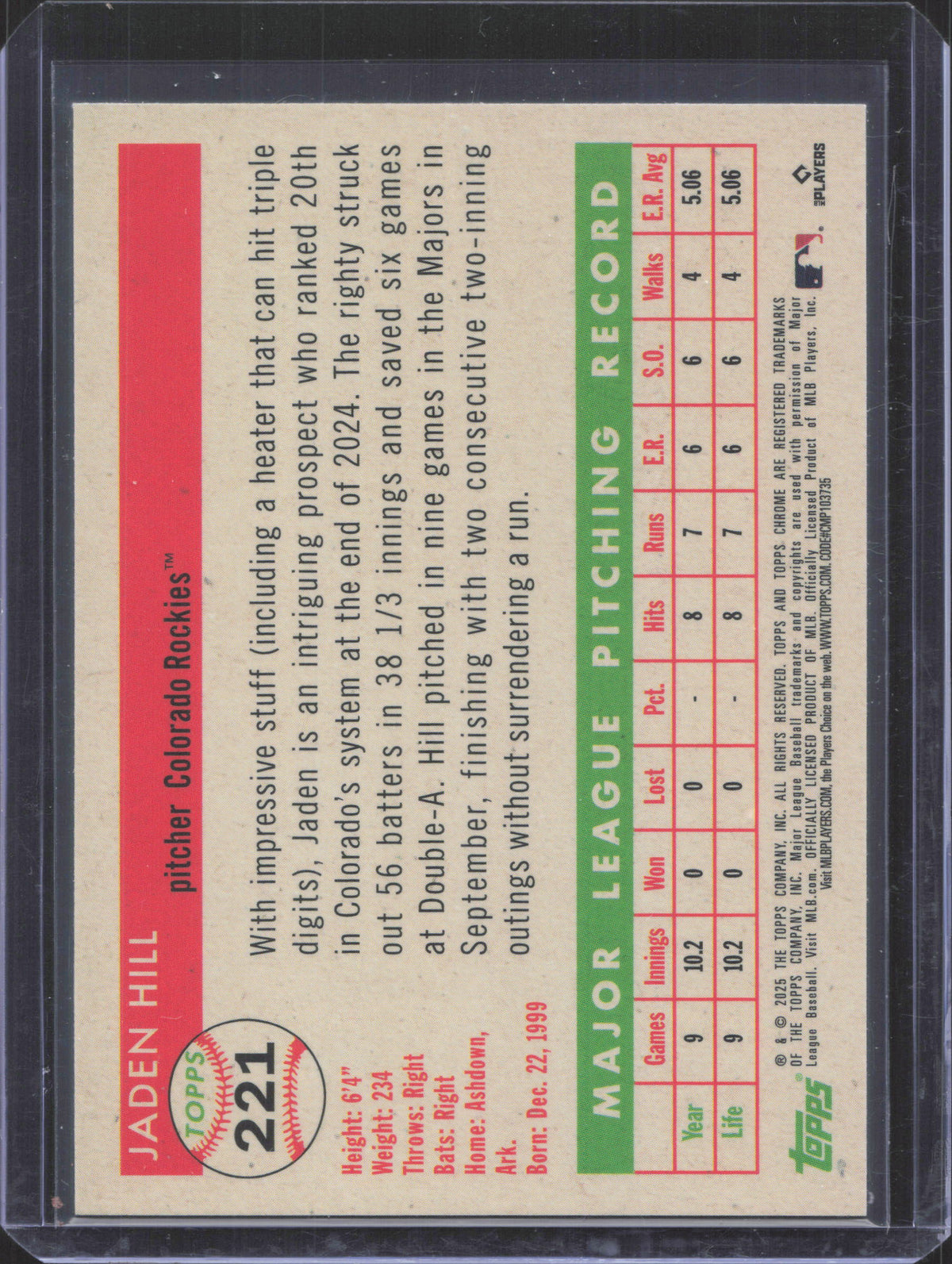 2025 Topps Chrome Platinum Anniversary Jaden Hill #221