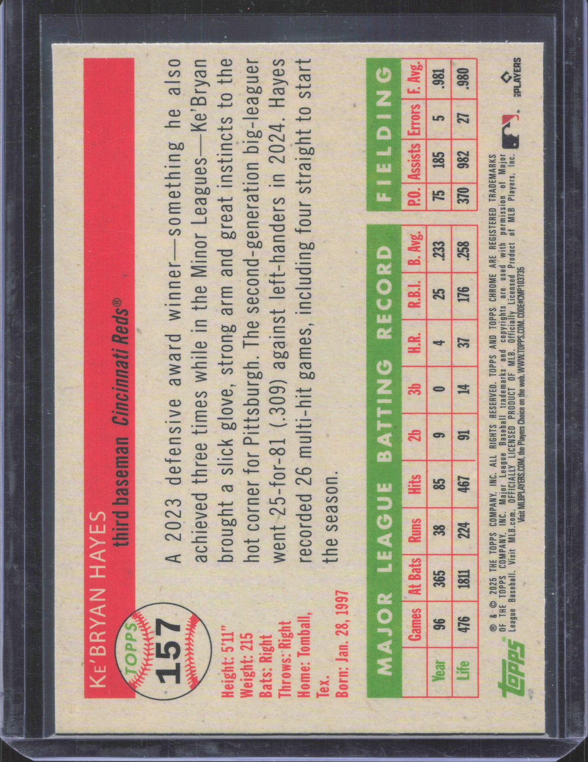 2025 Topps Chrome Platinum Anniversary Ke’Bryan Hayes #157