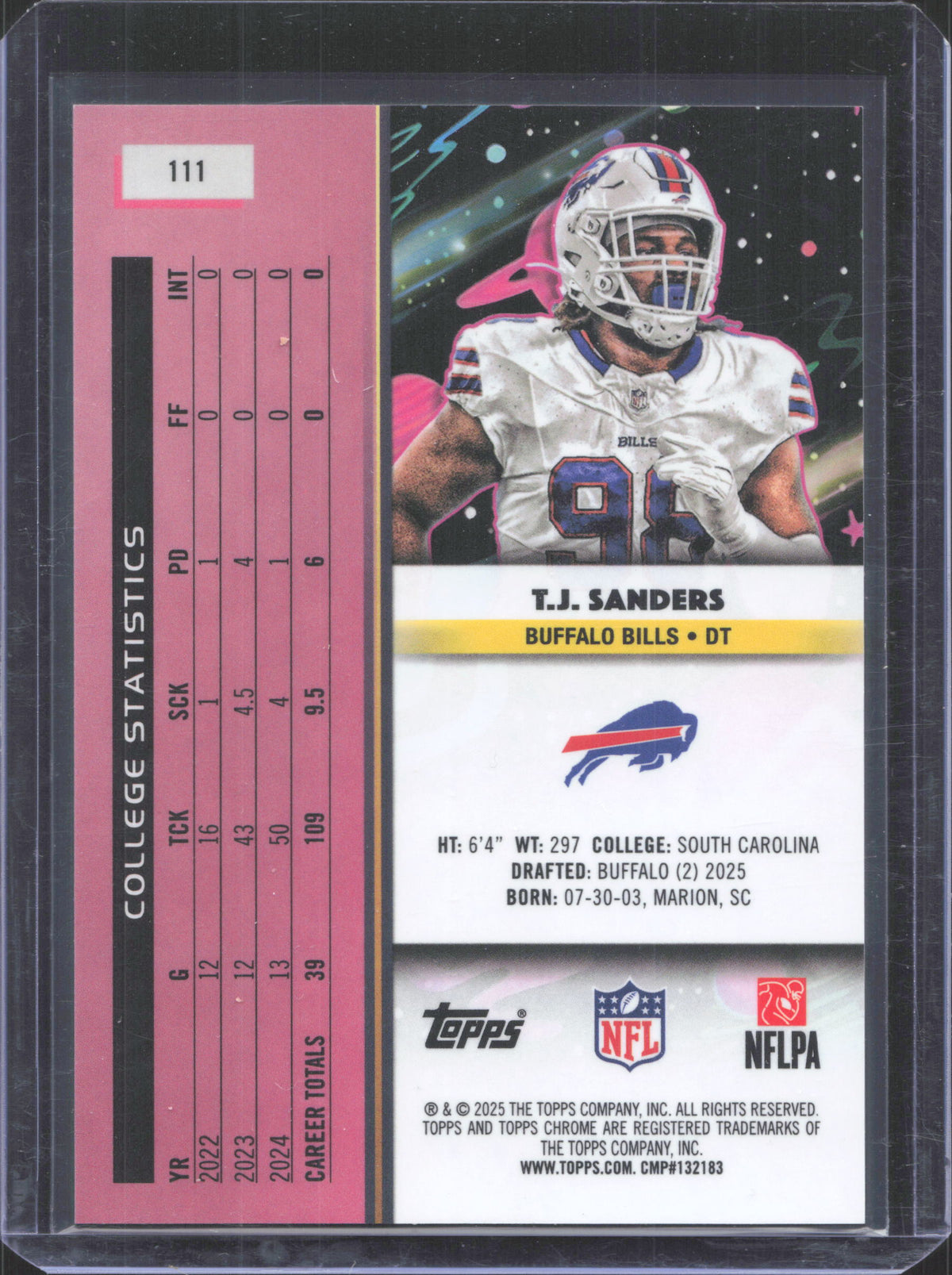 2025 Topps Chrome Cosmic T.J. Sanders #111 Nucleus Refractor /150