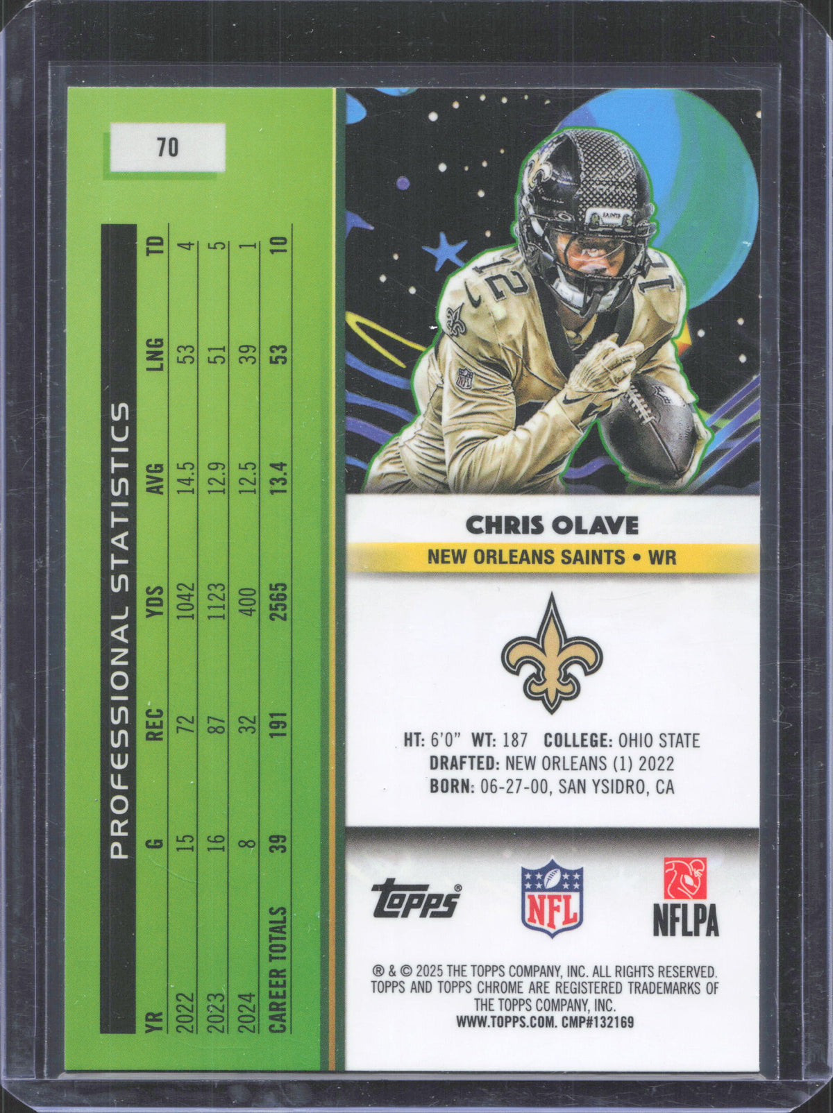 2025 Topps Chrome Cosmic Chris Olave #70 Aqua Equinox Refractor 14/199