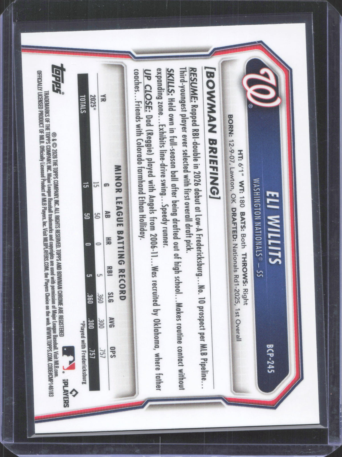 #BCP245 Eli Willits 2026 Bowman Chrome Mojo Refractor