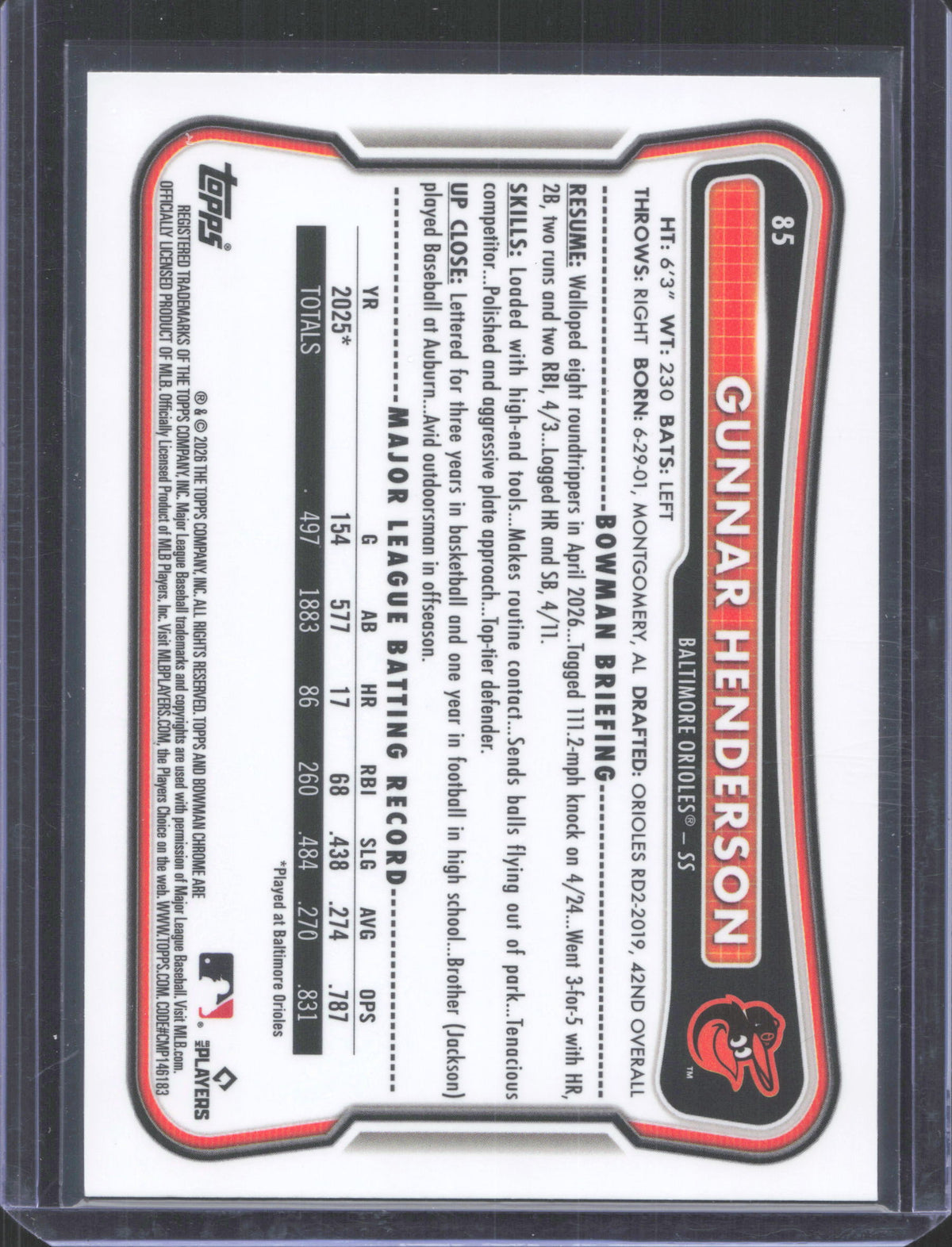 2026 Bowman Chrome Gunnar Henderson #85