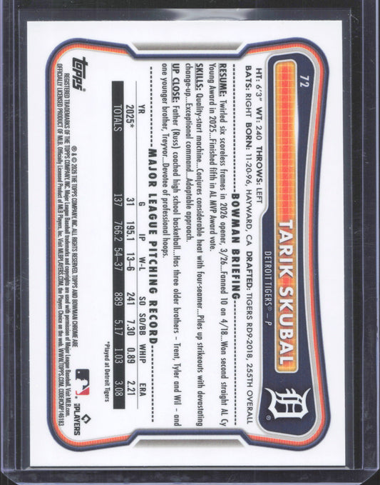 2026 Bowman Chrome Tarik Skubal #72