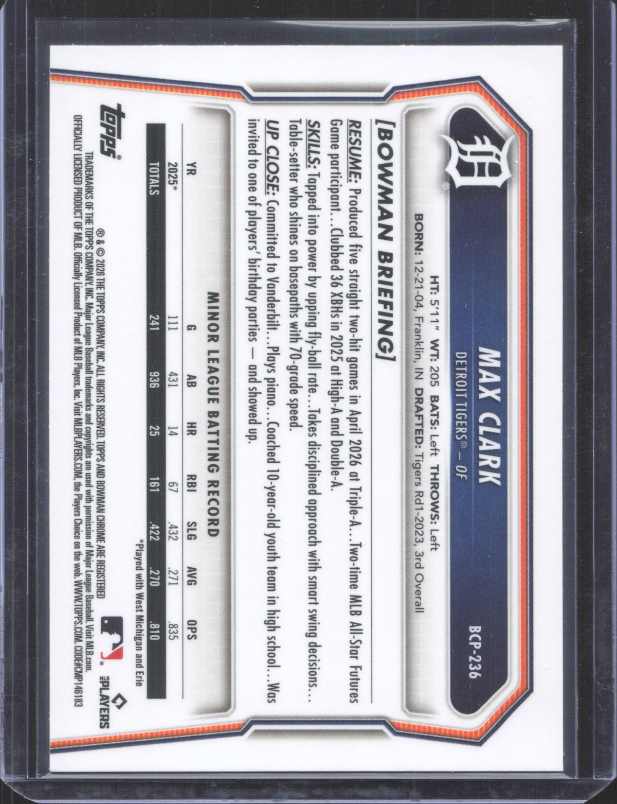 #BCP236 Max Clark 2026 Bowman Chrome Mojo Refractor