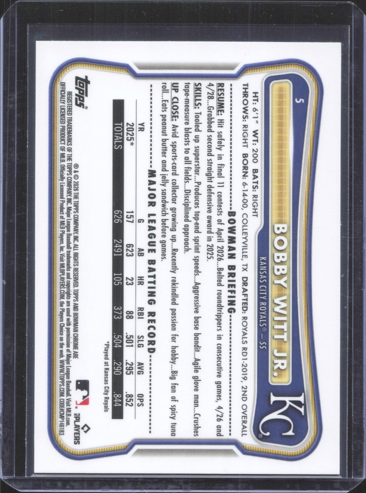 2026 Bowman Chrome Bobby Witt Jr. #5