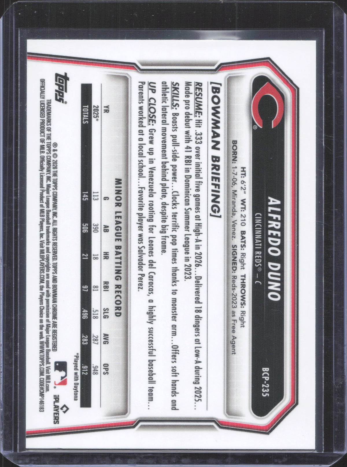#BCP235 Alfredo Duno 2026 Bowman Chrome Mojo Refractor