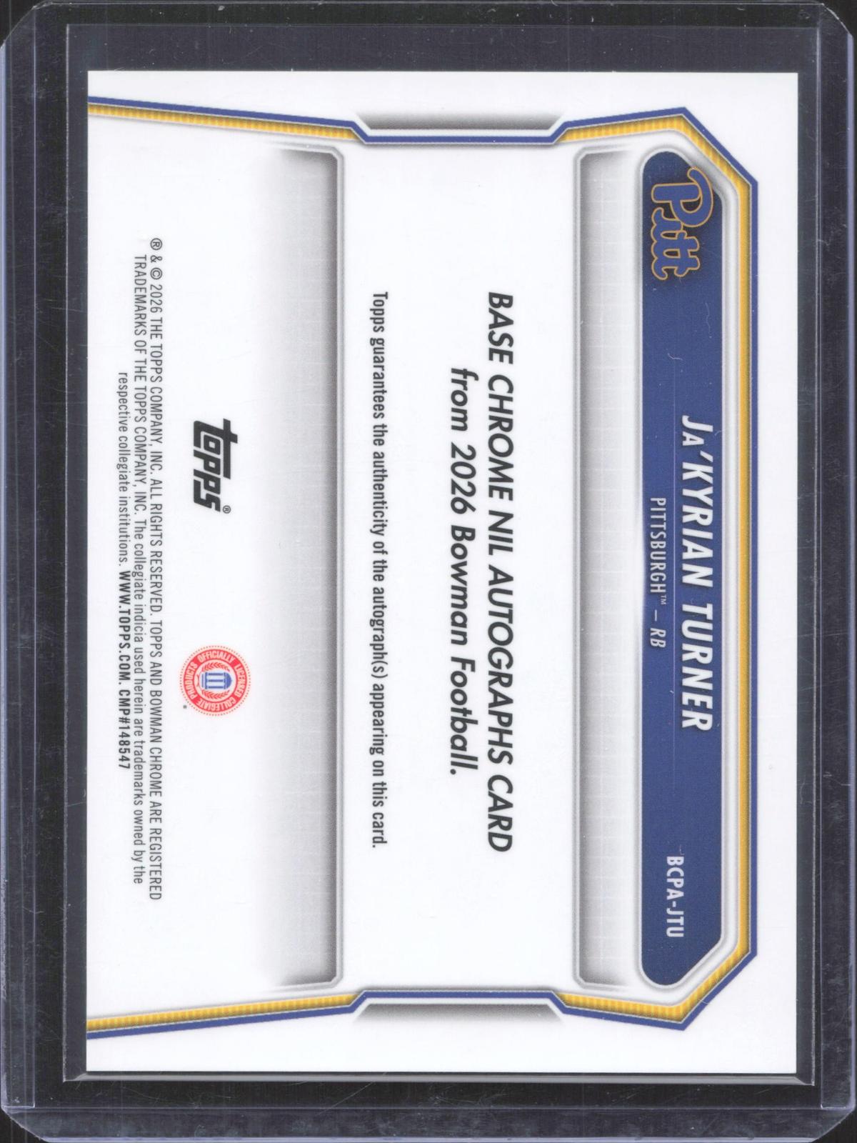 #BCPA Ja'Kyrian Turner 2026 Bowman Football 14/50  Prospect Auto
