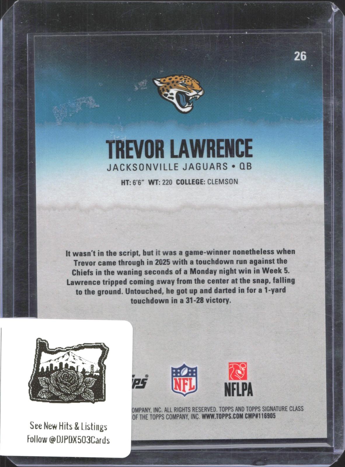 2025 Topps Signature Class Trevor Lawrence #26 Magenta