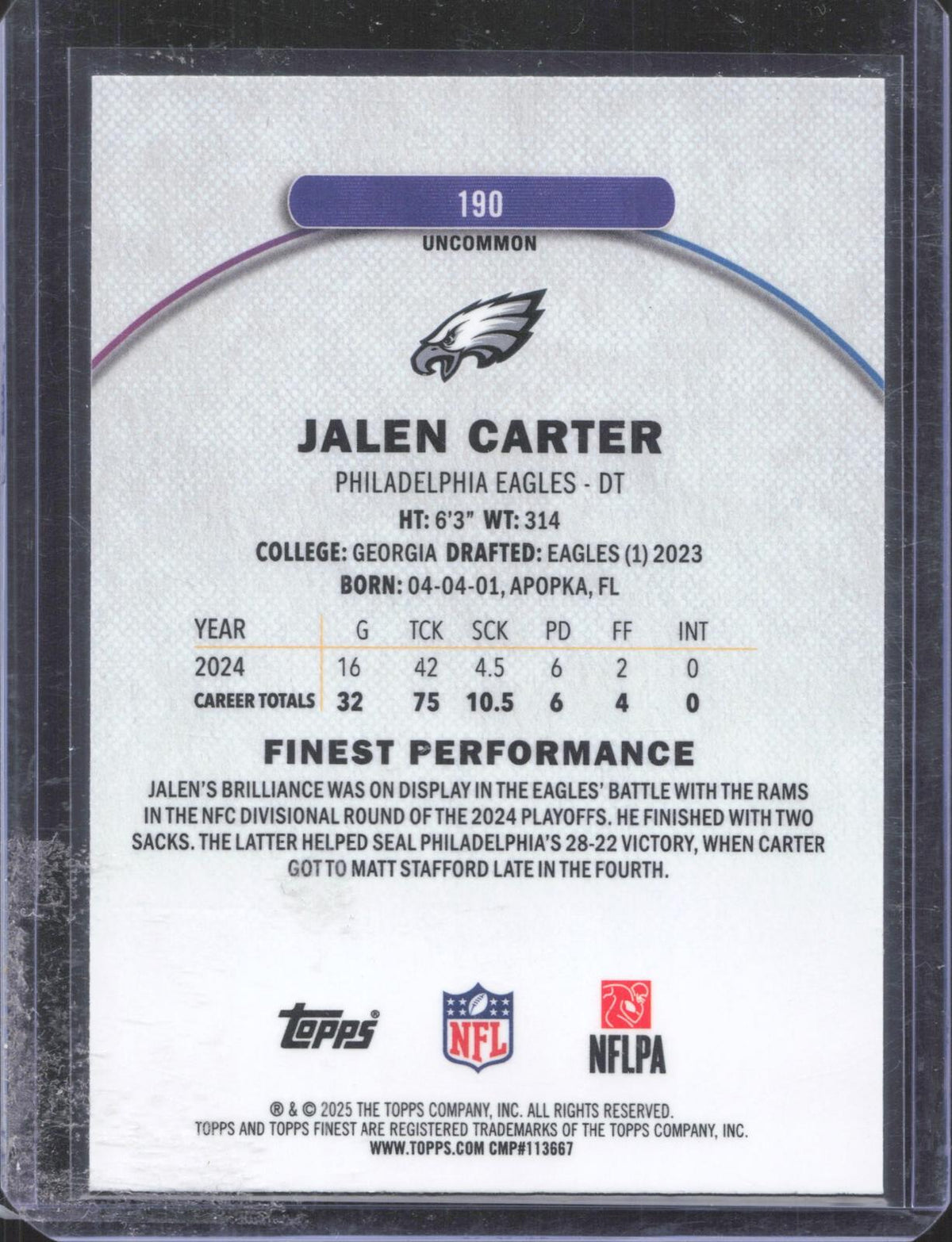 2025 Finest Jalen Carter #190
