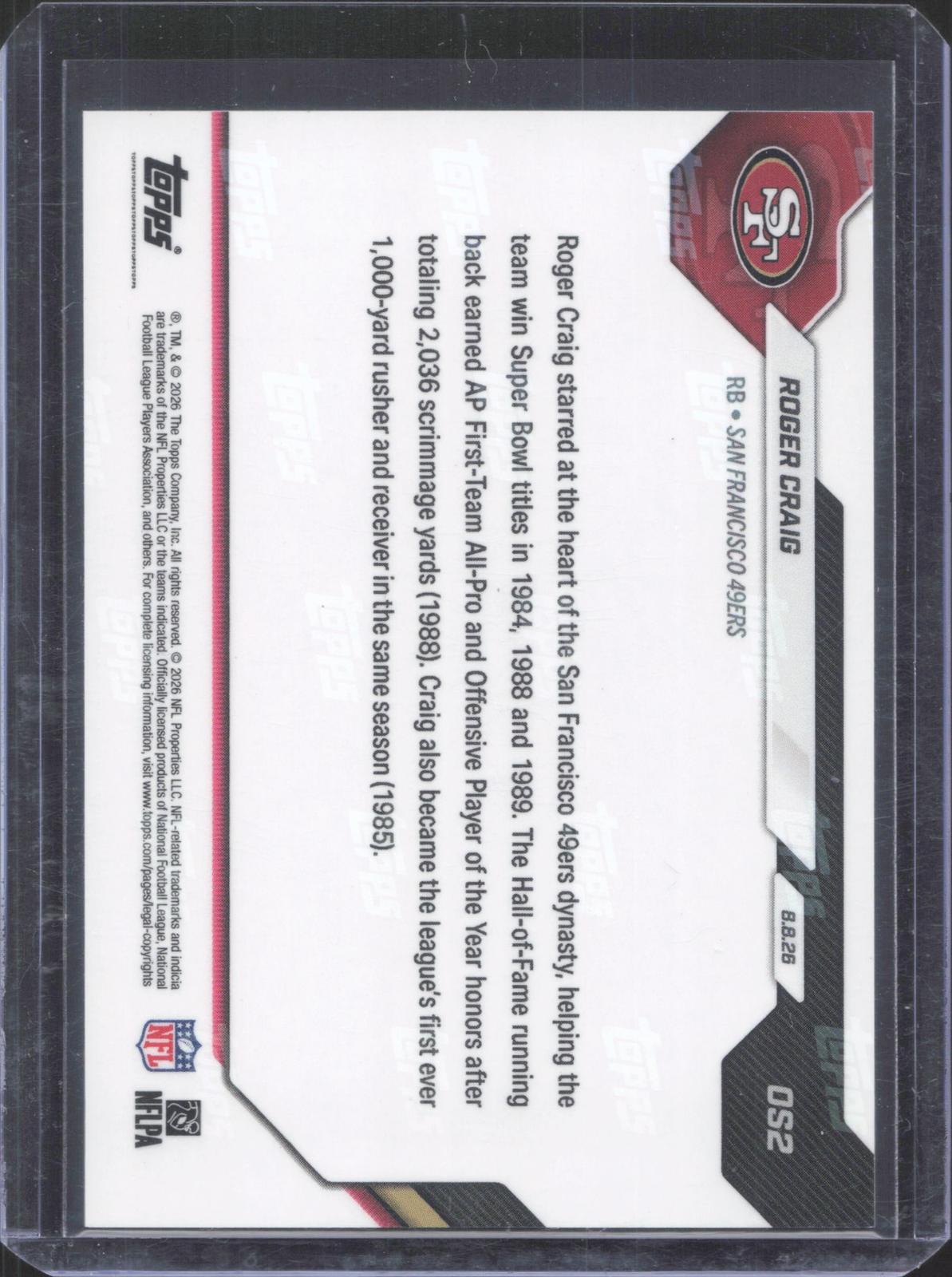 2026 Topps Now Offseason Roger Craig #OS2 3/50