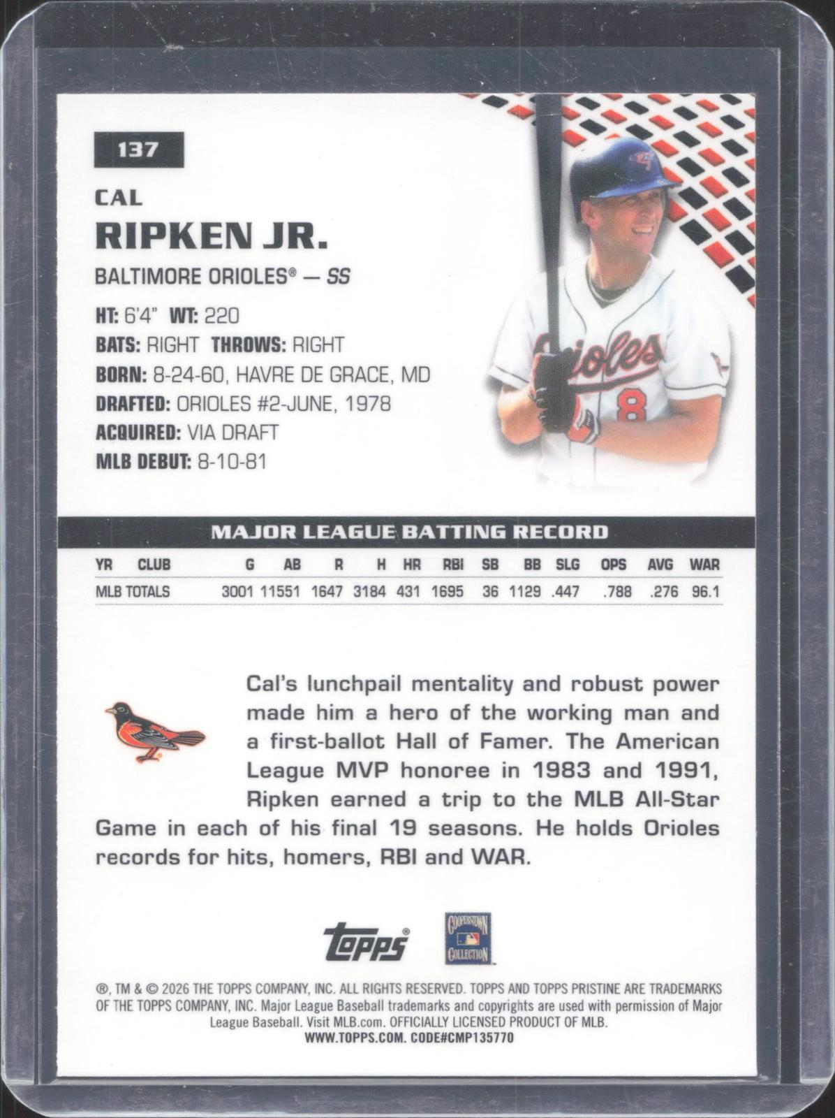 2026 Topps Pristine Cal Ripken Jr. #137