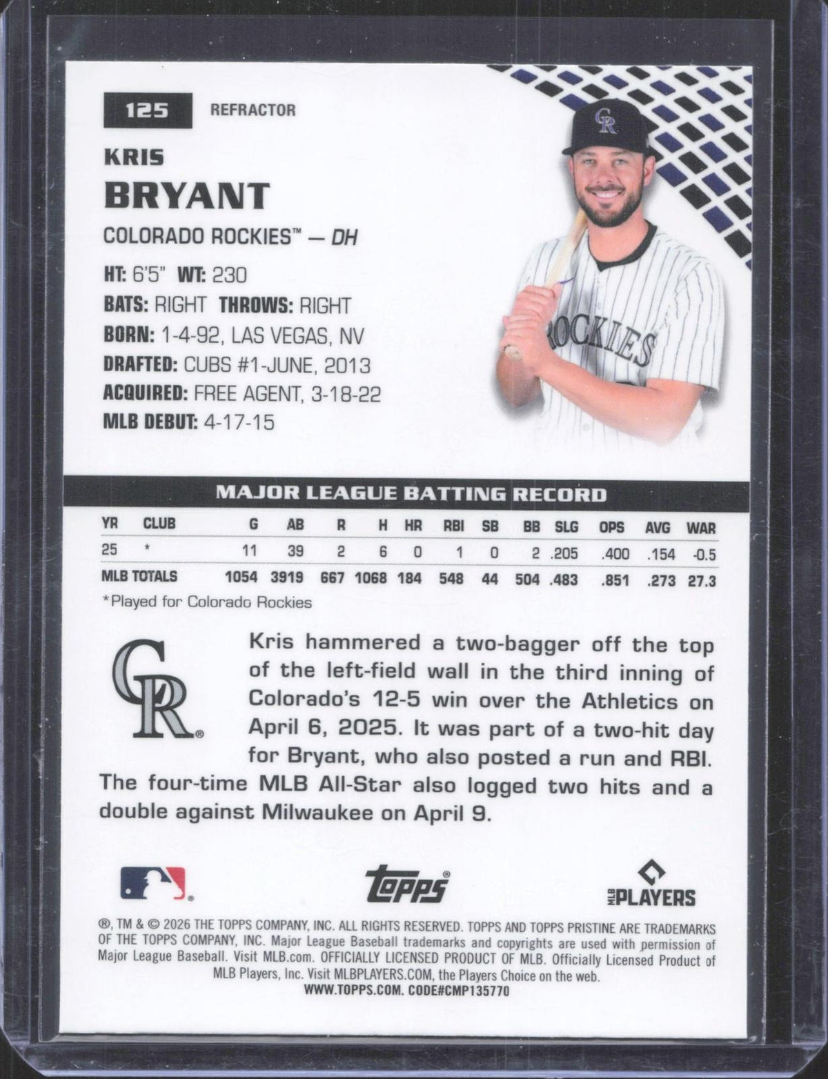 2026 Topps Pristine Kris Bryant #125 Refractor