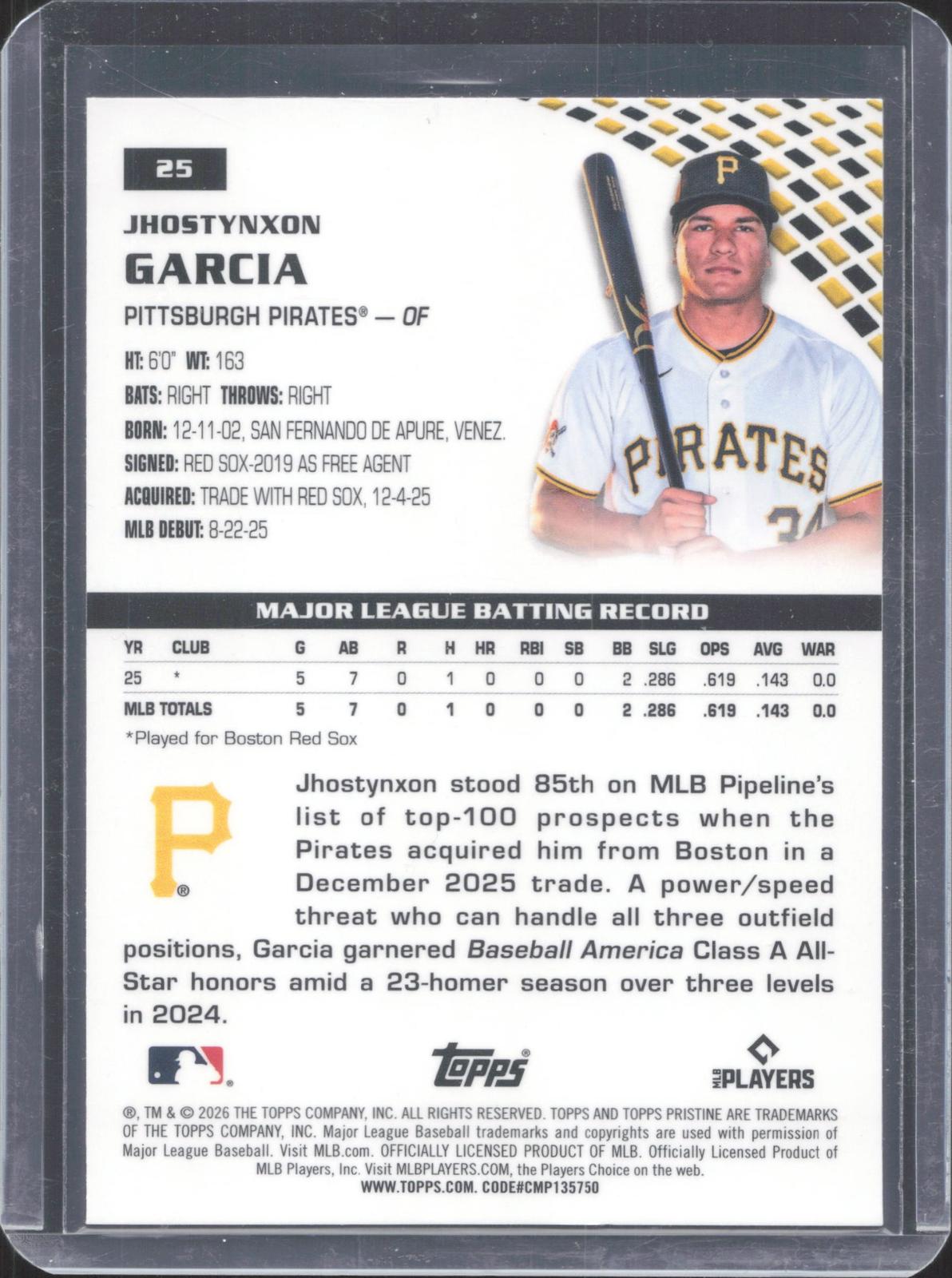 2026 Topps Pristine Jhostynxon Garcia #25