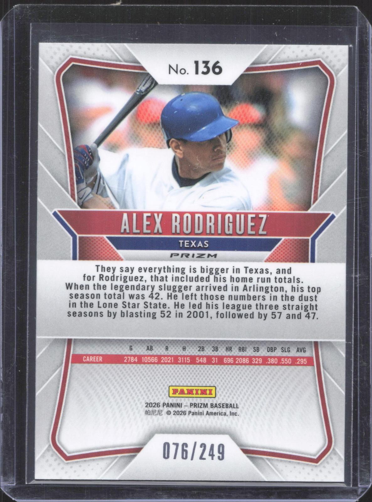 2026 Panini Prizm Alex Rodriguez #136 Orange Prizm  76/249
