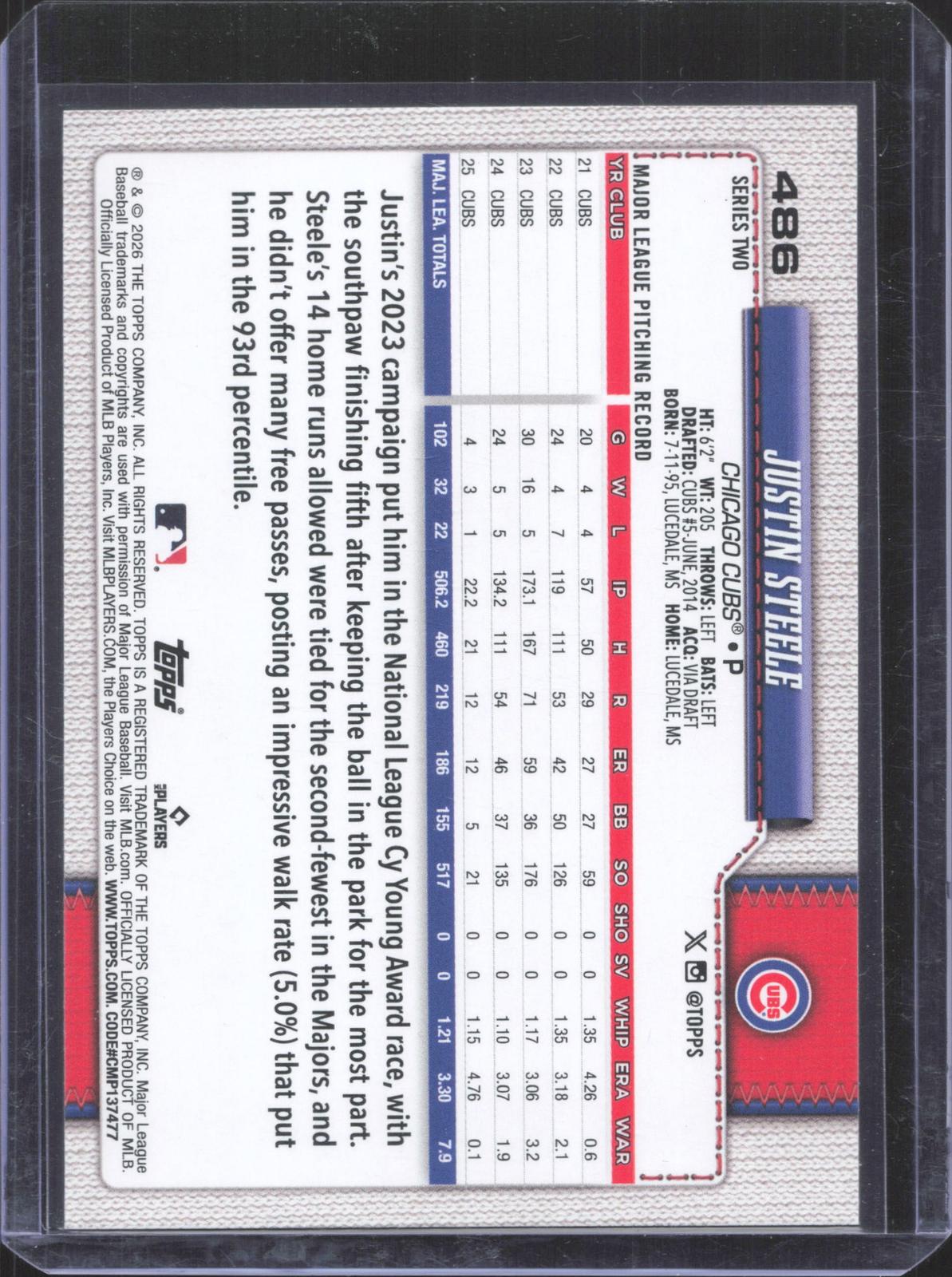 Topps 2026 Topps Series 2 Justin Steele Chicago Cubs #486 Purple Parallel