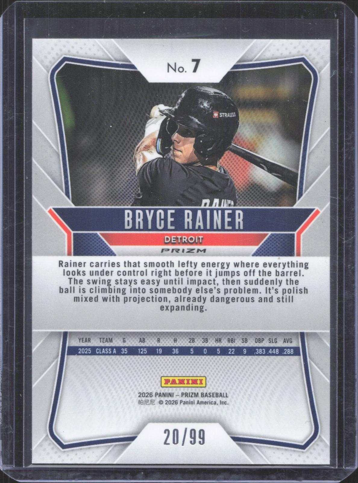Prizm 2026 Panini Prizm Bryce Rainer #7 Red Power Prizm  20/99