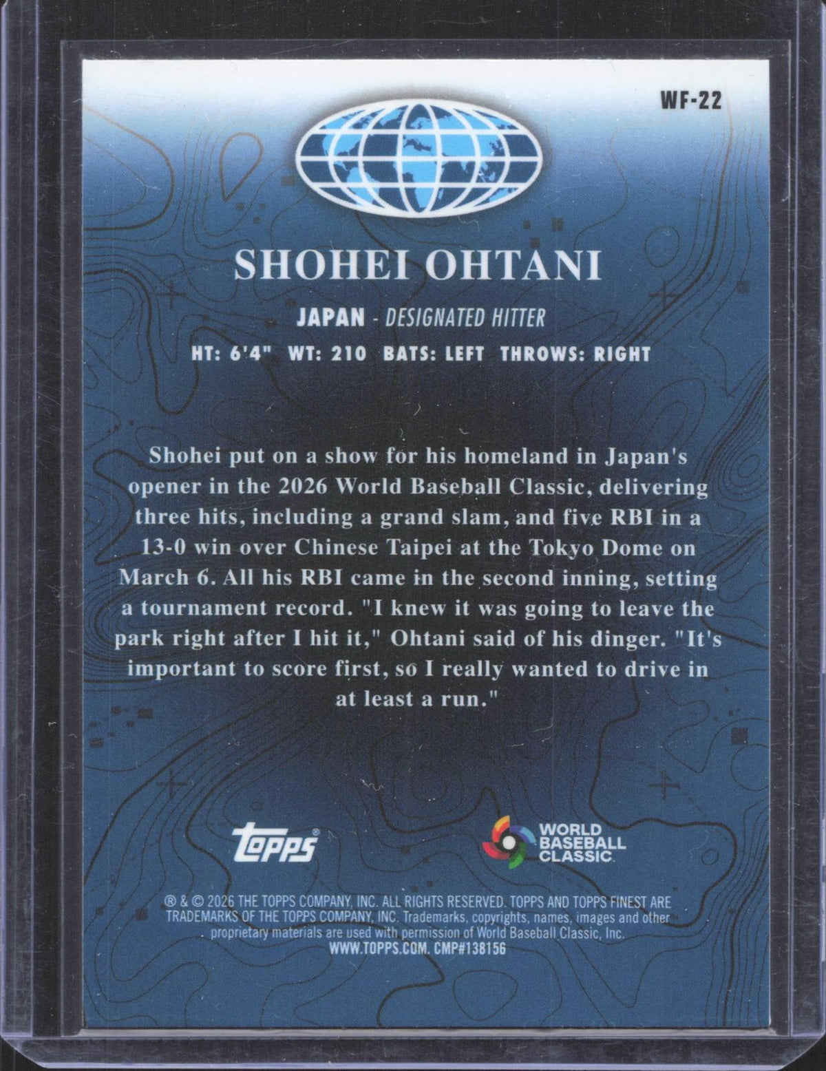 2026 Finest Shohei Ohtani #WF-22 World's Finest