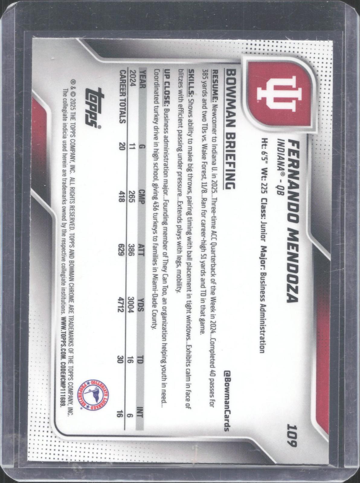 2025 Bowman University Chrome Fernando Mendoza #109