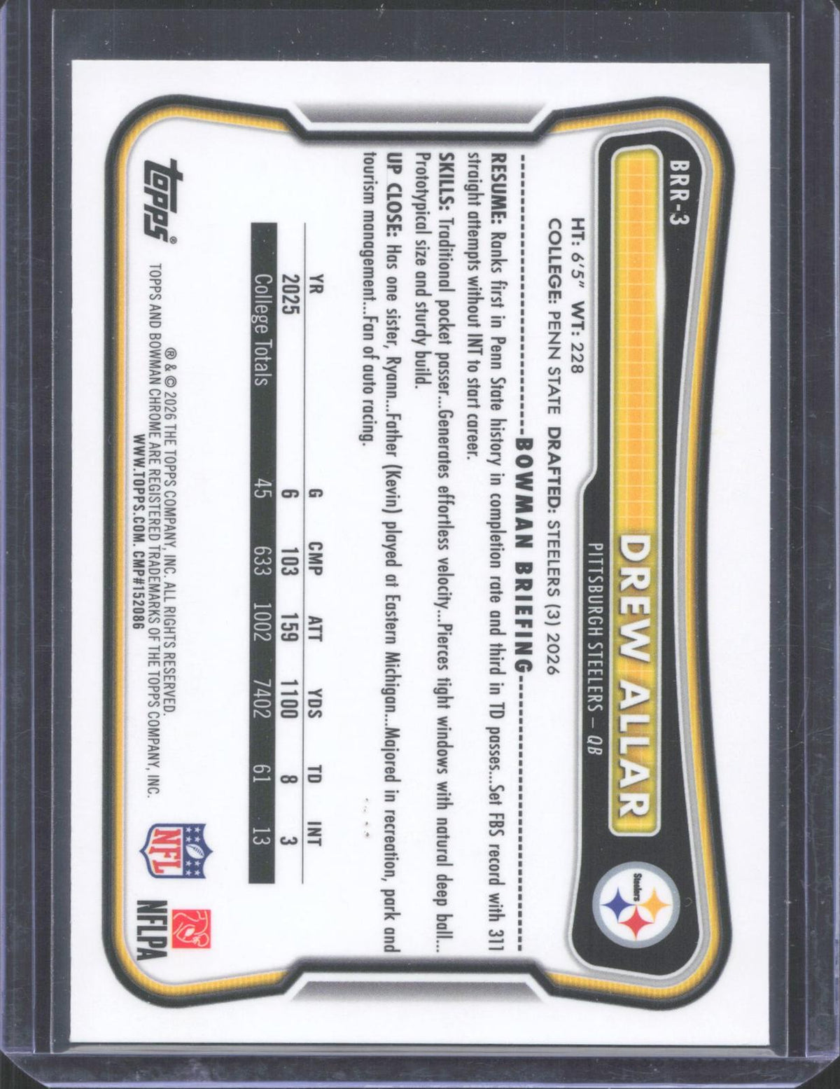 2026 Bowman Football #BRR-3 Drew Allar Red Rookie