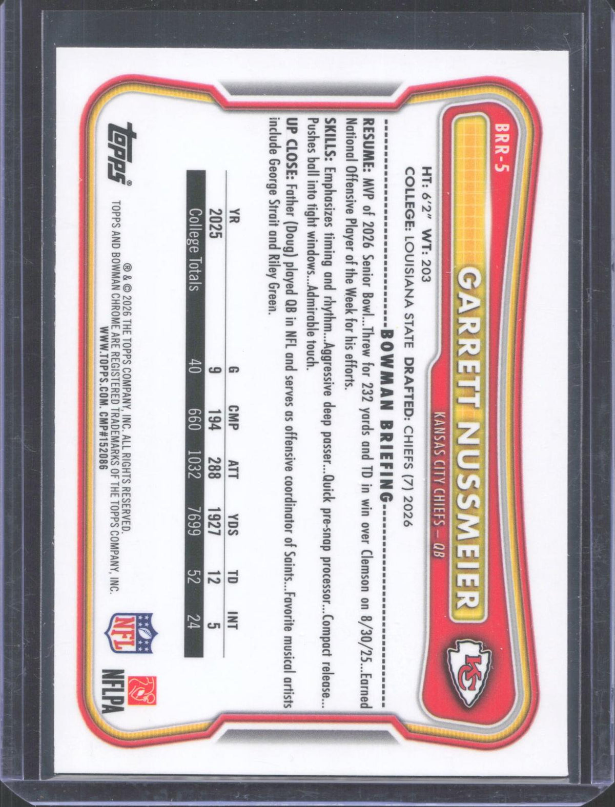 2026 Bowman Footbal  Garrett Nussmeier BRR-5