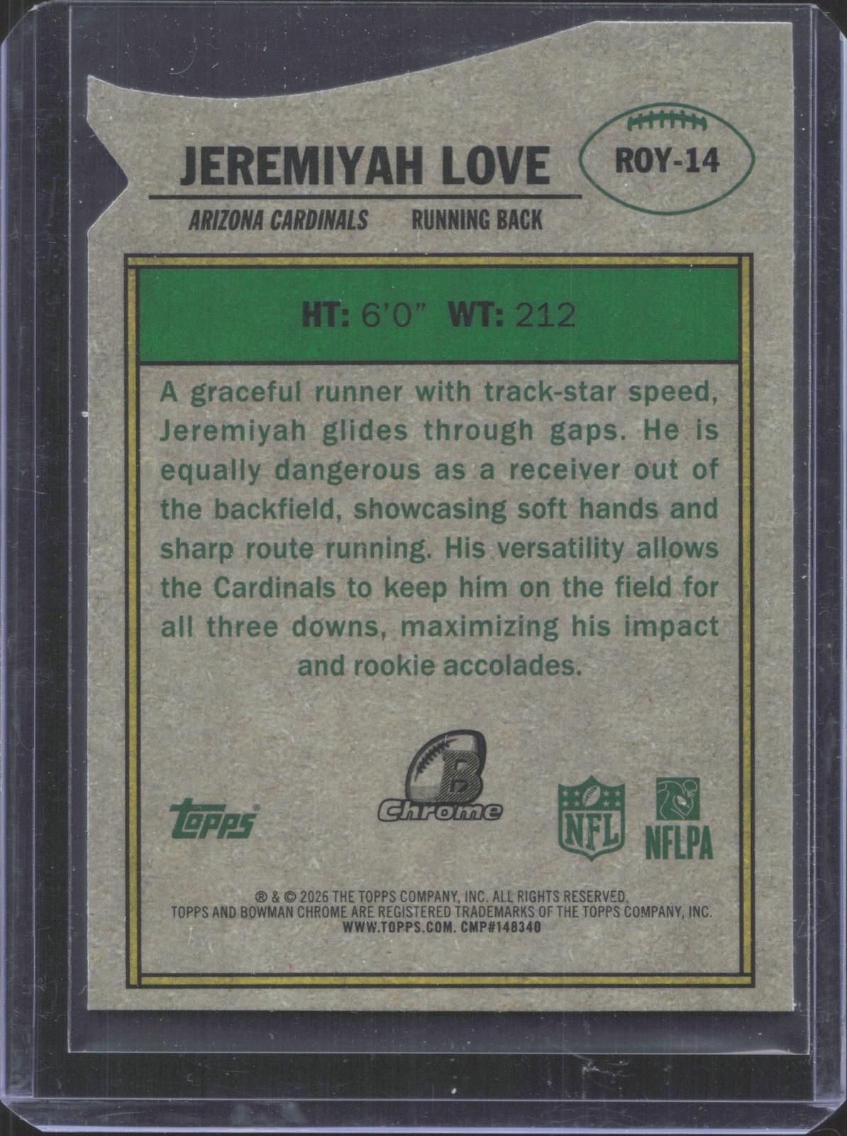 ROY-14 2026 Bowman Football Jeremiyah Love