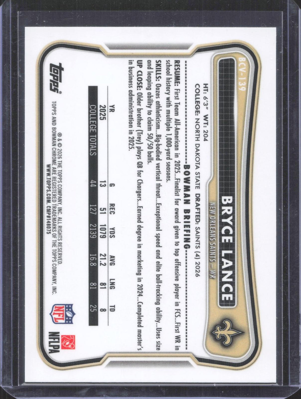 #BCV-139 2026 Bowman Football Bryce Lance Mojo