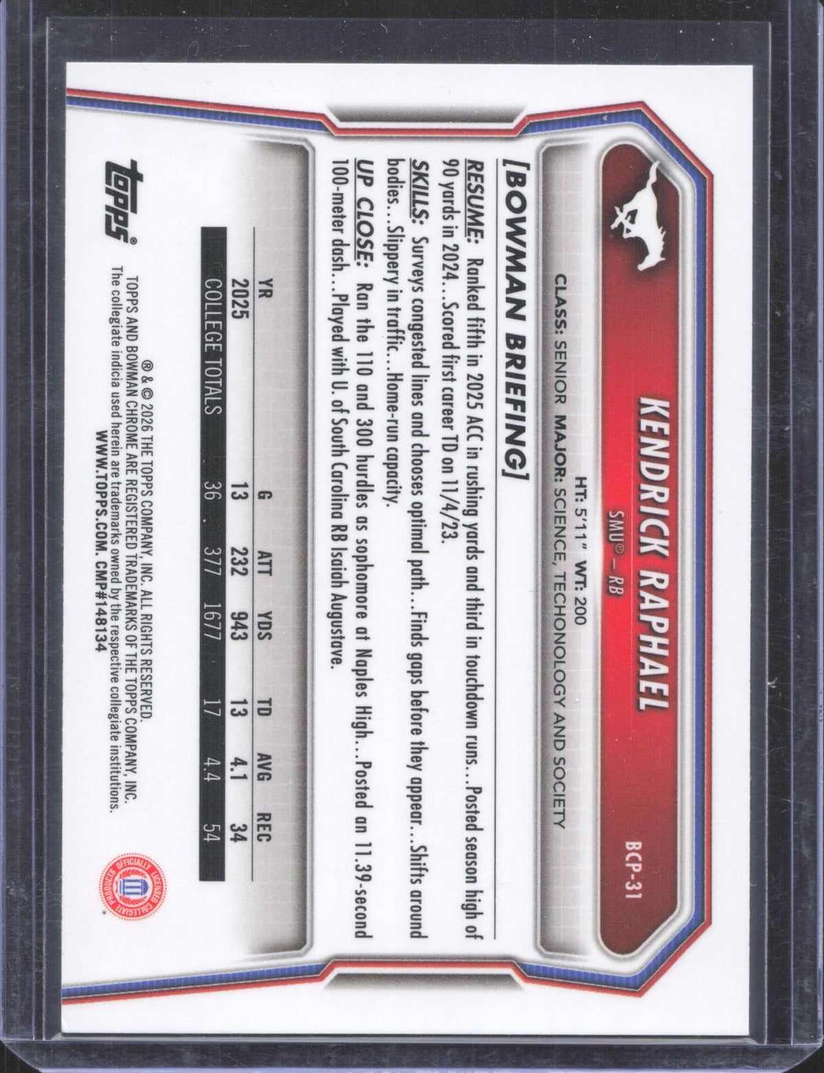 #BCP-31 2026 Bowman Football Kendrick Raphael