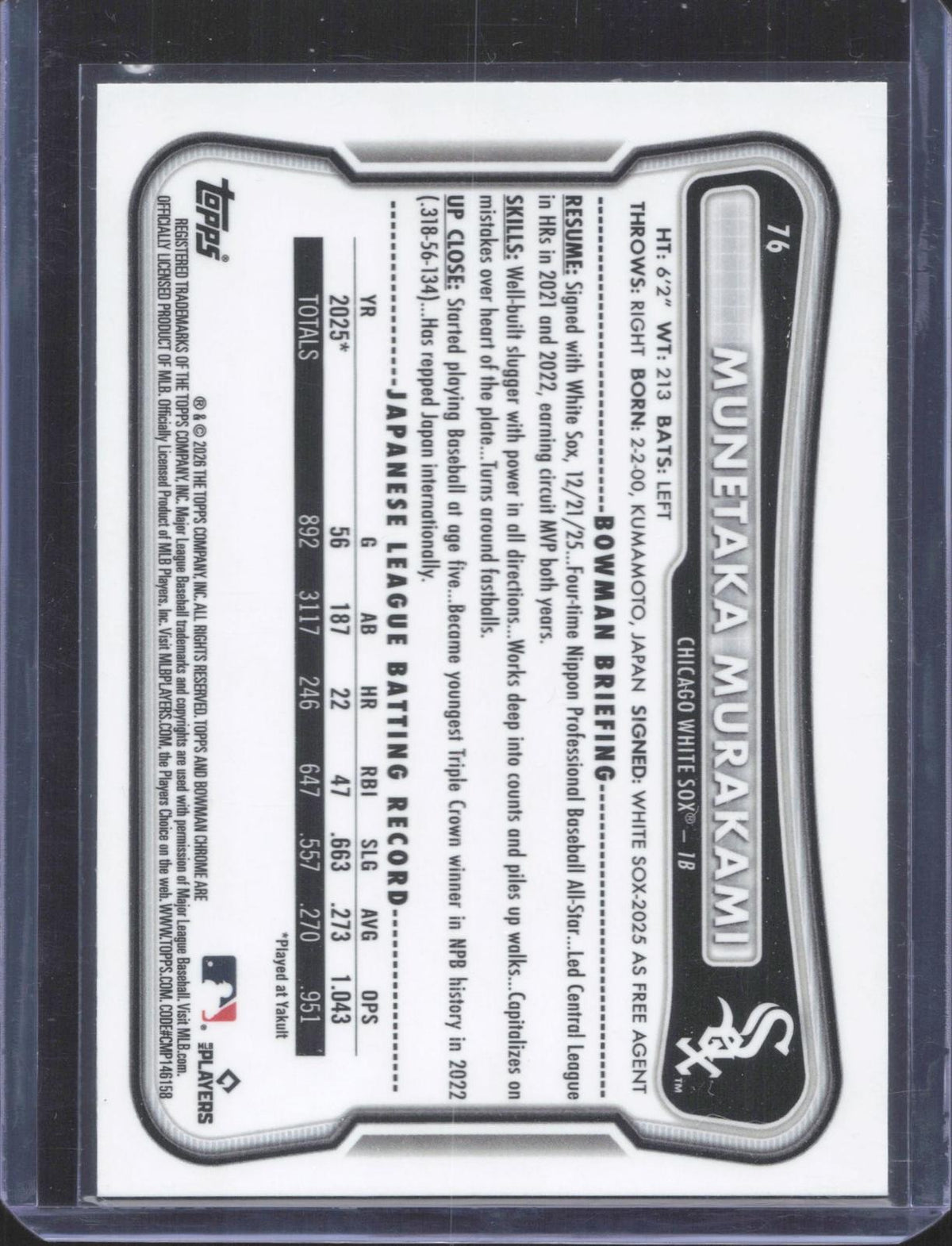 #76 2026 Bowman Chrome Munetaka Murakami Red Rookie