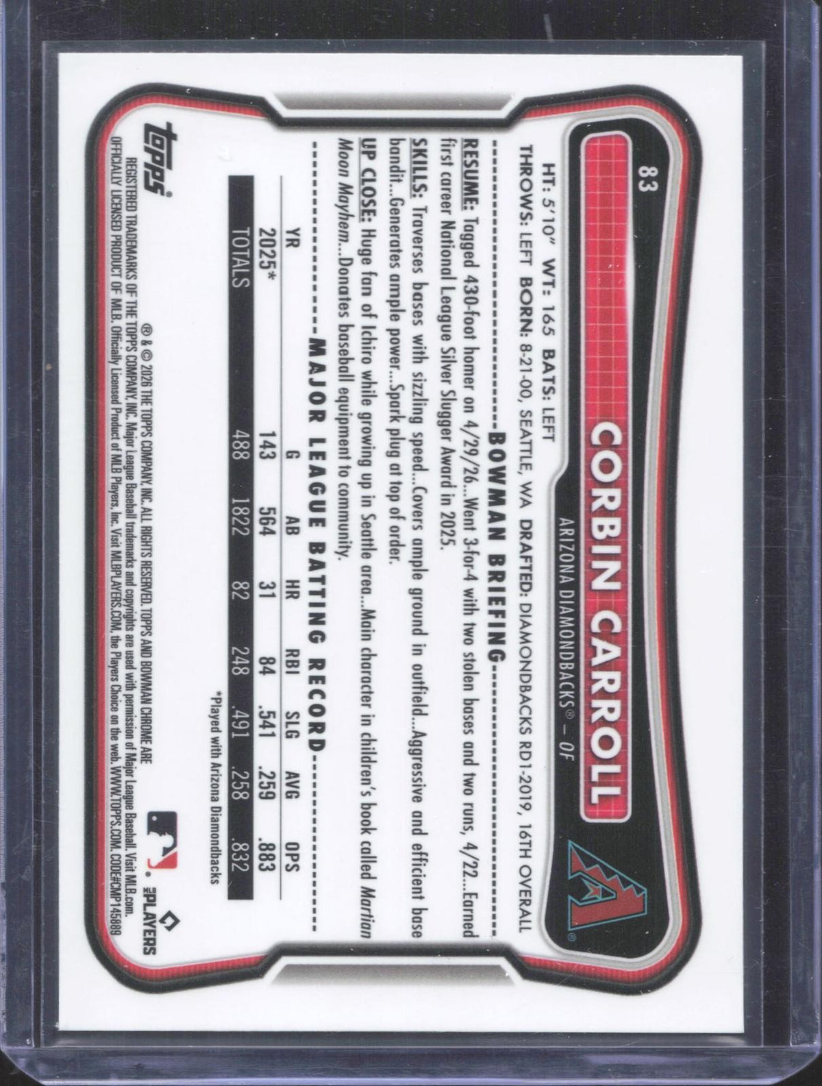 #83 2026 Bowan Chrome Corbin Carroll 004/399