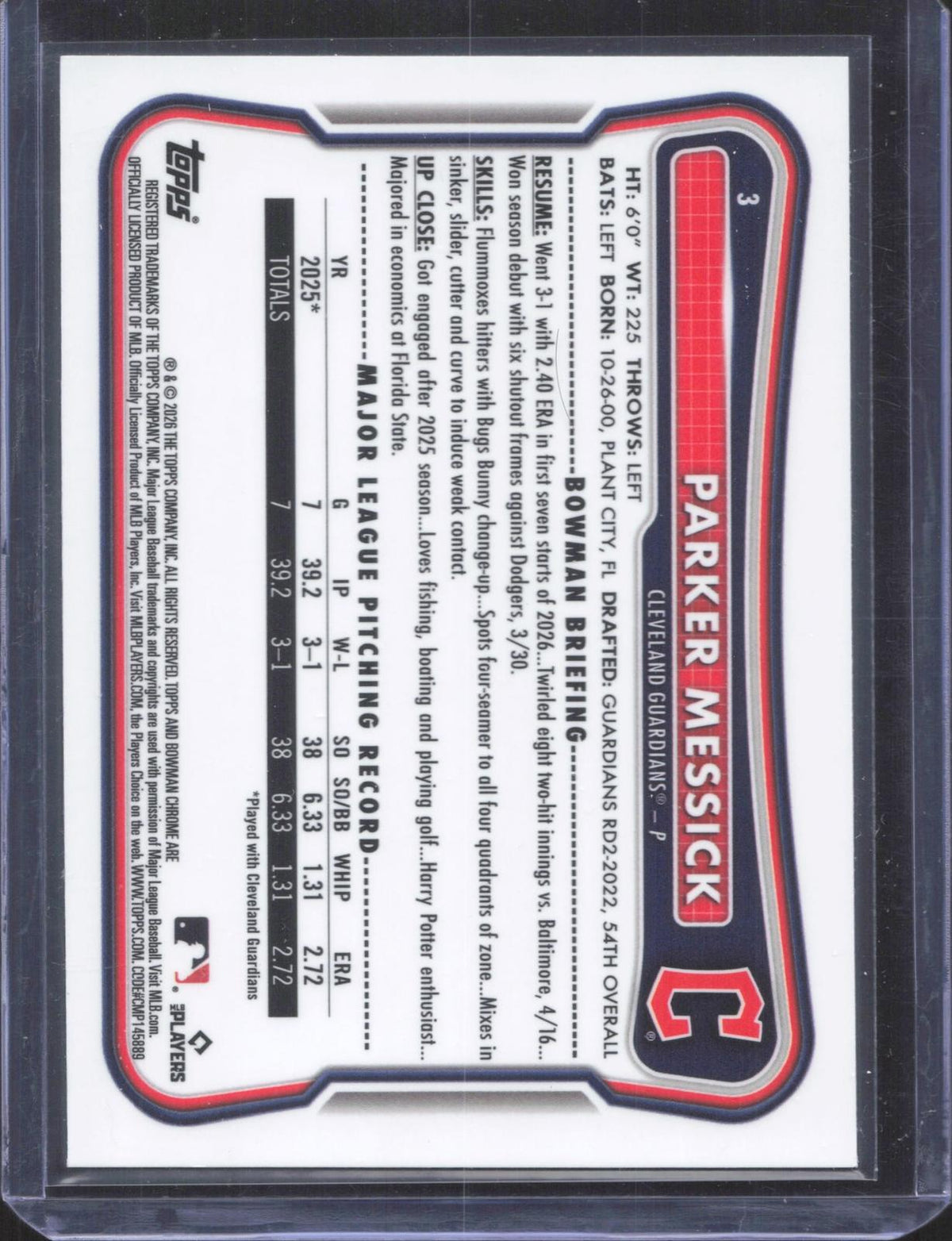 #3 2026 Topps Bowman Chrome Parker Messick 41/299