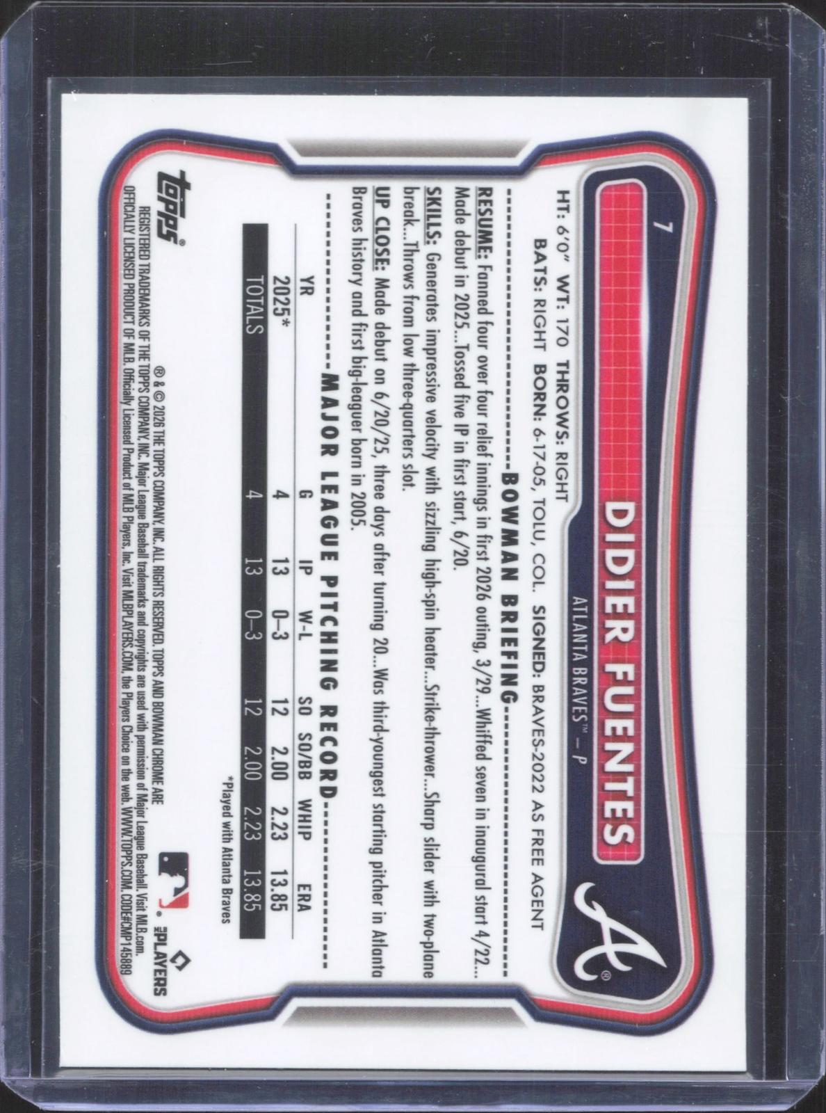 2026 Bowman Chrome Didier Fuentes #7 Green Geometric Refractor 90/99