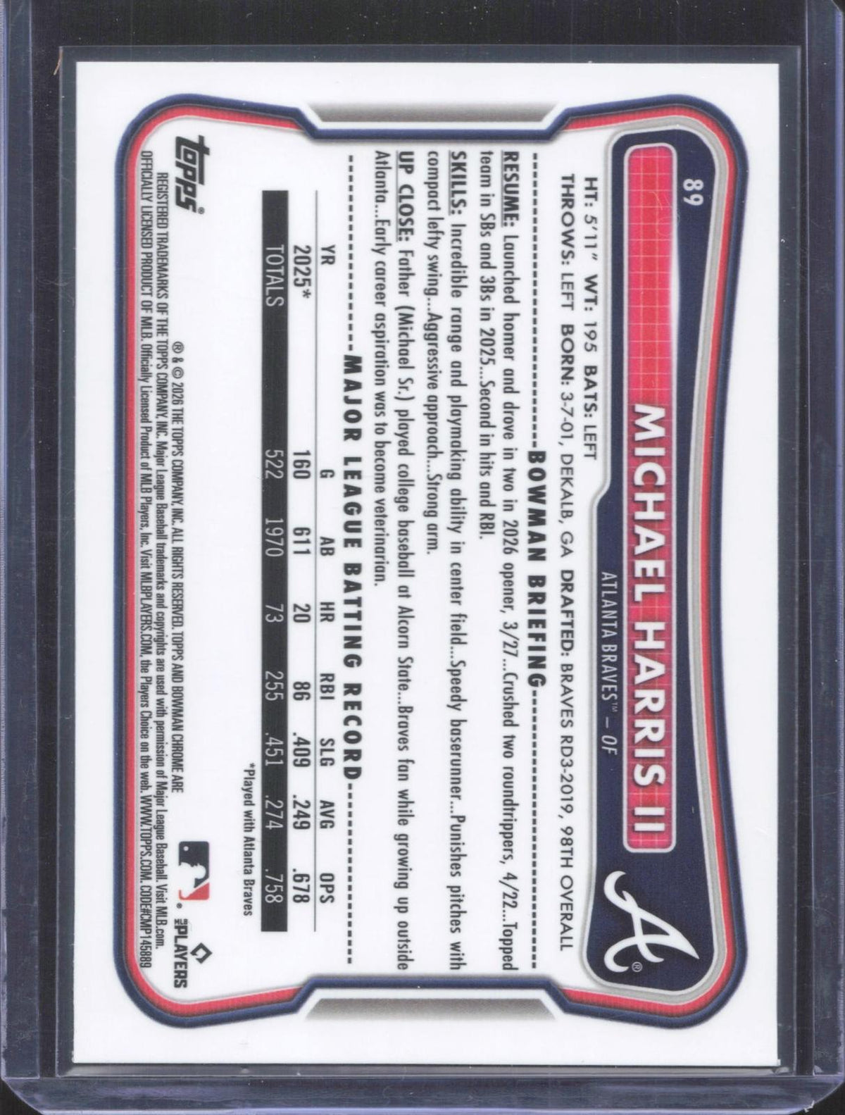 2026 Bowman Chrome Michael Harris II #89 Blue Refractor  32/150