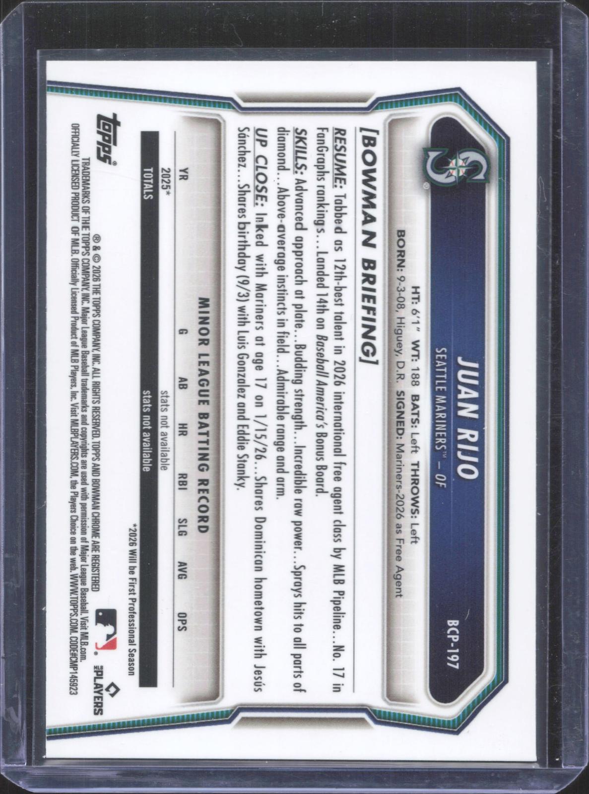 2026 Bowman Chrome Juan Rijo #BCP-197 Prospects 157/399